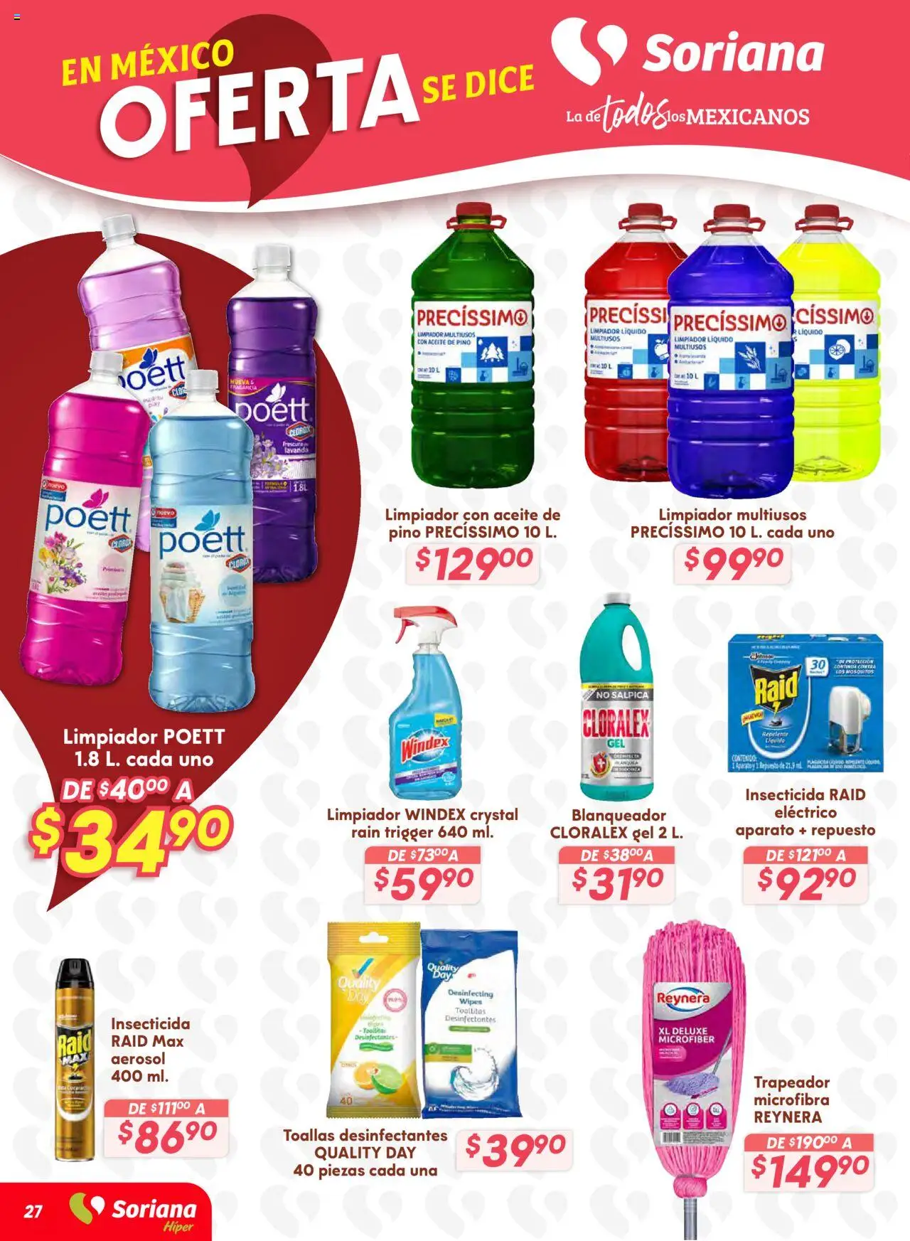Nuevas ofertas de Soriana válidas en toda la República Mexicana desde el 16.10.2025. ¡Encuentra las mejores ofertas en Soriana - Preciazazaso Híper: Ags, Col, Gto, Jal, Mich! | Página: 27 | Productos: Aceite, Limpiador, Trapeador, Toallas