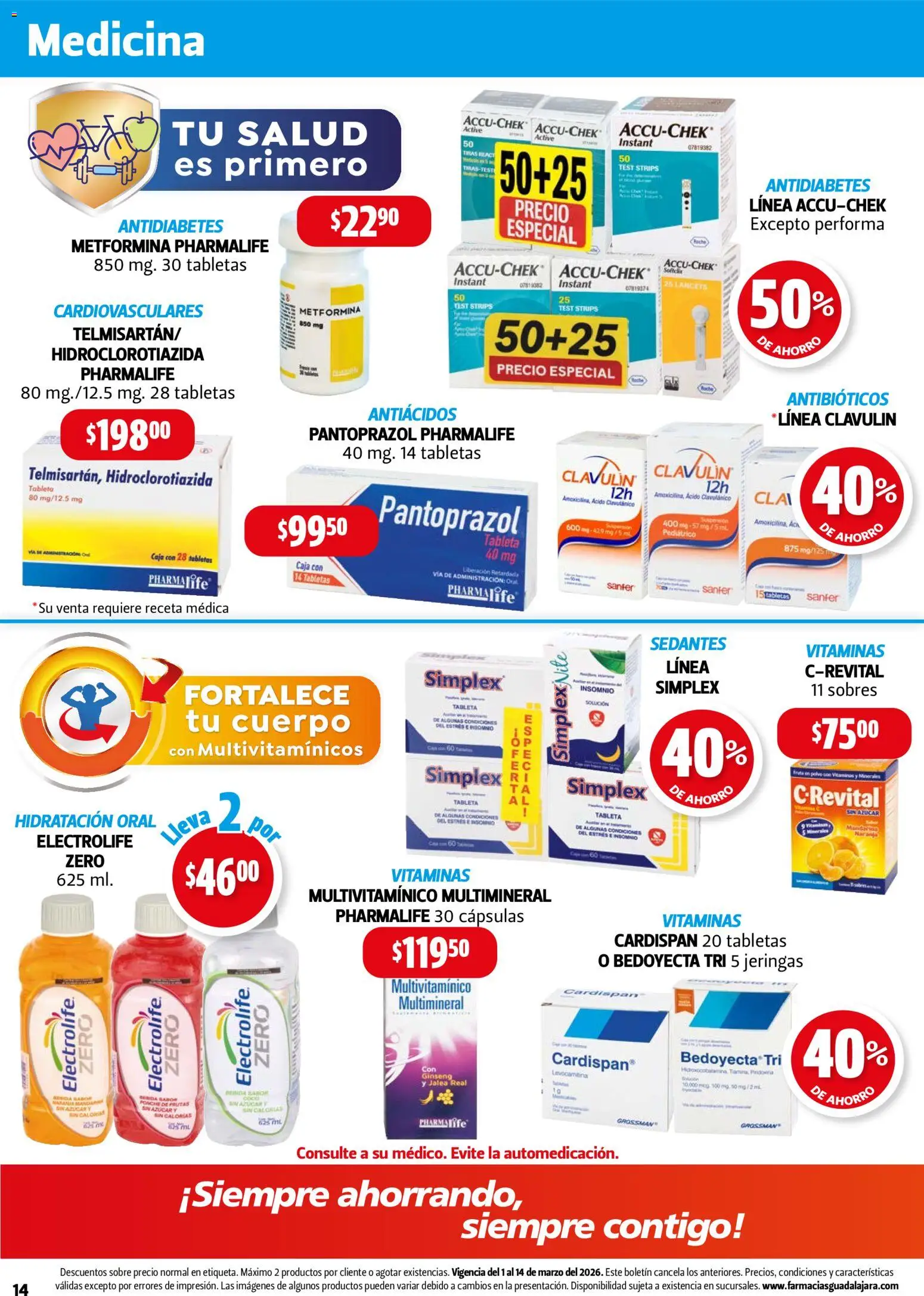 Nuevas ofertas de Farmacia Guadalajara válidas en toda la República Mexicana desde el 01.03.2026. ¡Encuentra las mejores ofertas en Farmacia Guadalajara catálogo! | Página: 14 | Productos: Vitaminas, Caja, Tableta, Sobre