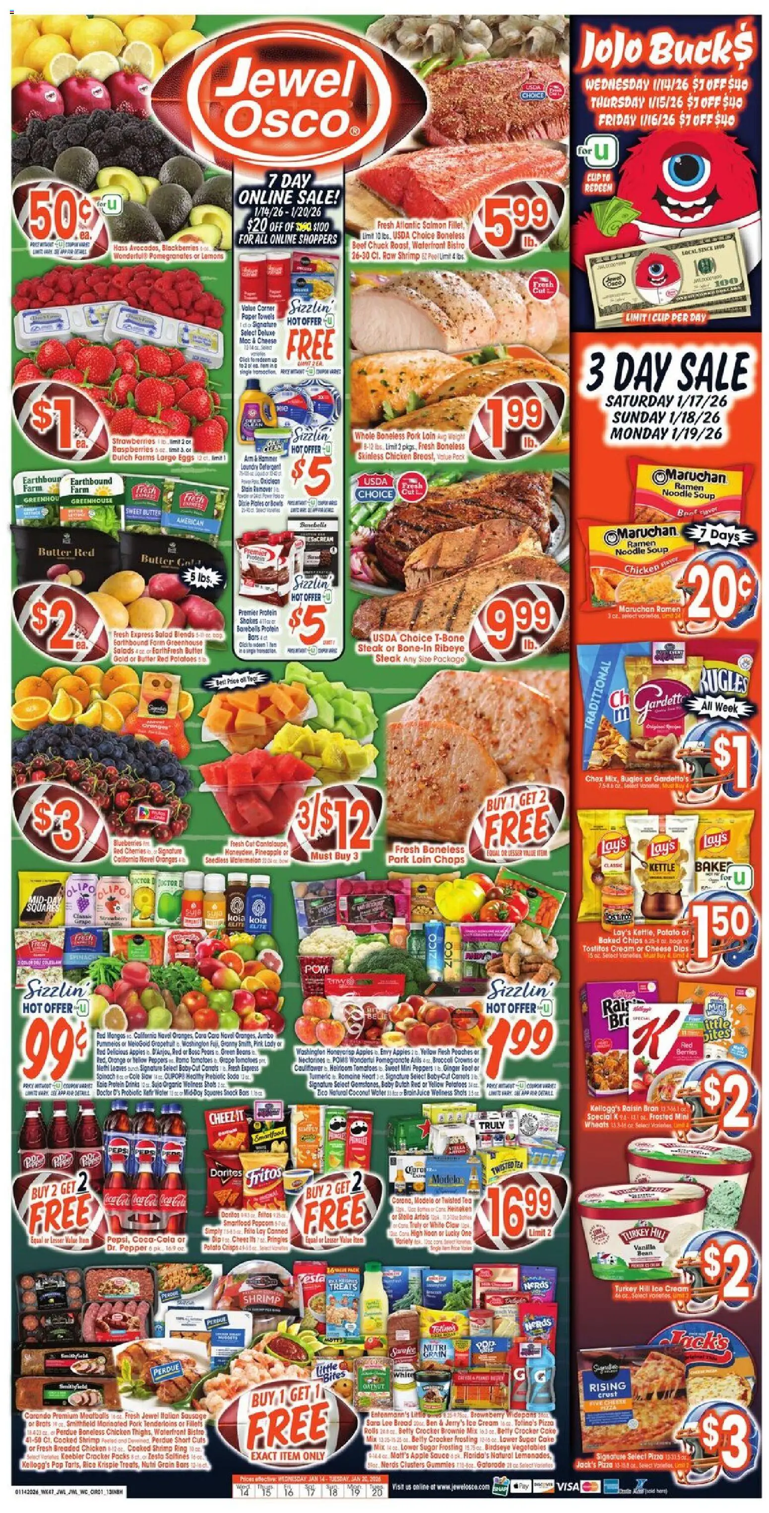 Jewel Osco Weekly Ad - IN - valid from 14.01.2026 | Page: 1 | Products: Clip, Rice, Pineapple, Ice cream