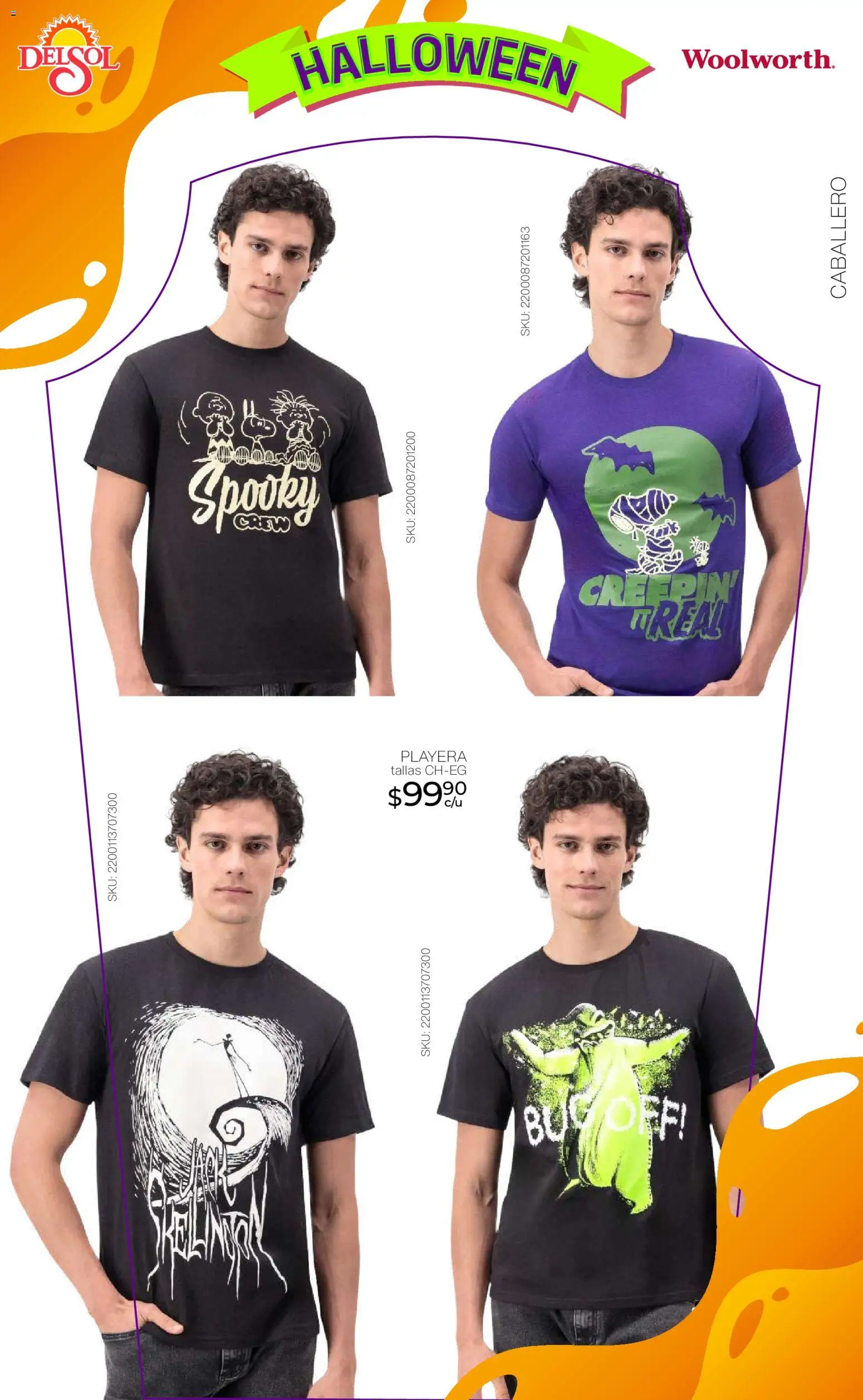 Nuevas ofertas de Del Sol y Woolworth válidas en toda la República Mexicana desde el 23.10.2025. ¡Encuentra las mejores ofertas en Del Sol y Woolworth - Catálogo Halloween! | Página: 16 | Productos: Playera