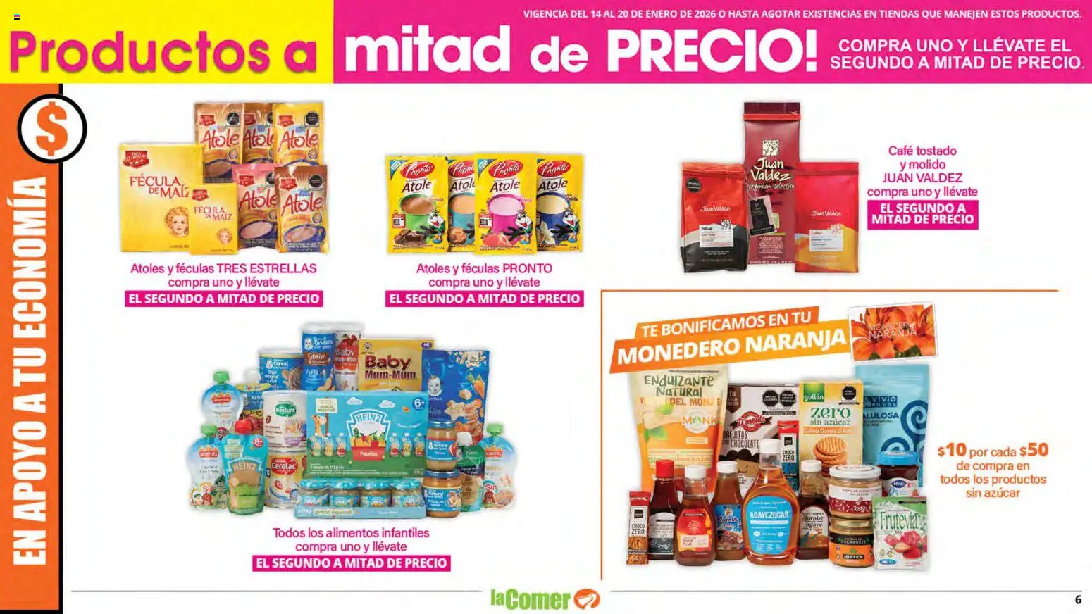 Nuevas ofertas de La Comer válidas en toda la República Mexicana desde el 14.01.2026. ¡Encuentra las mejores ofertas en La Comer folleto! | Página: 6 | Productos: Azúcar, Monedero, Chocolate, Té