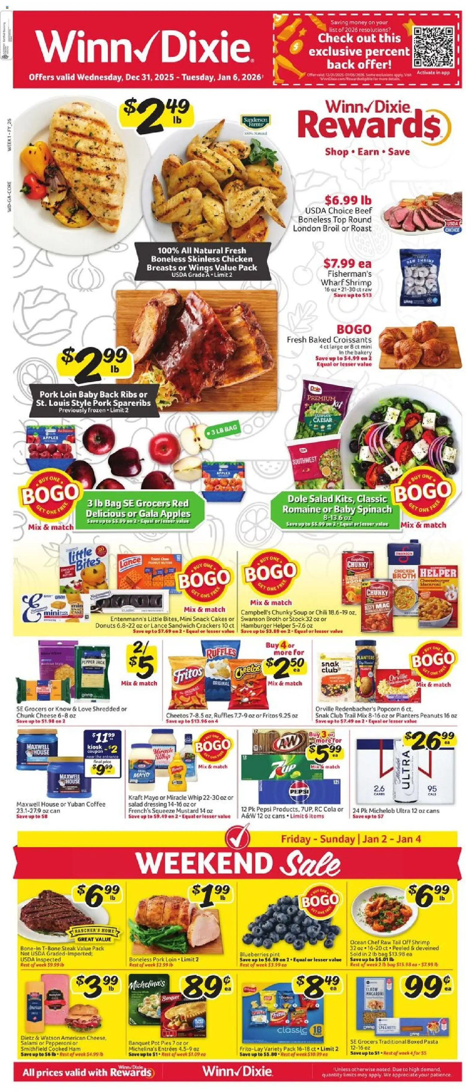Winn Dixie Weekly Ad - valid from 31.12.2025 | Page: 1 | Products: Salami, Apples, Salad, Bag