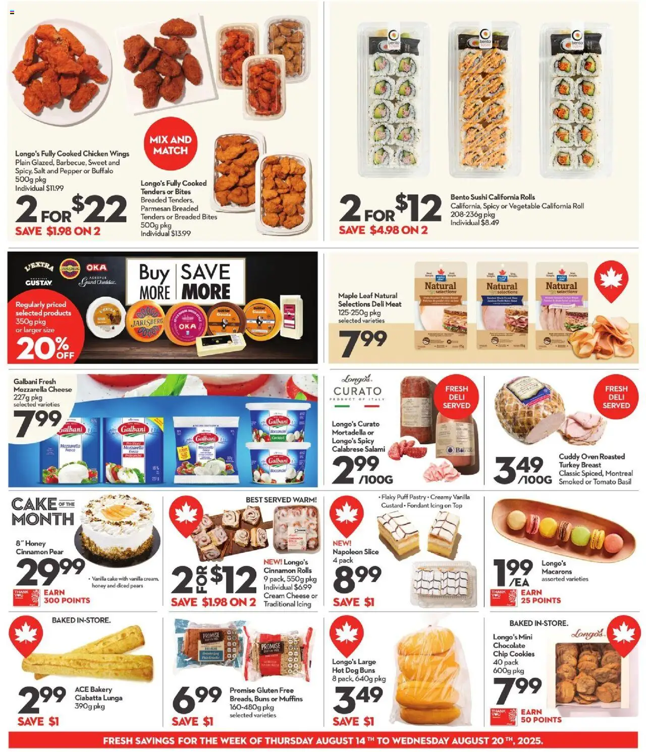 Longo's flyer valid from 14.08.2025 | Page: 6 | Products: Cream, Chicken wings, Turkey, Chocolate