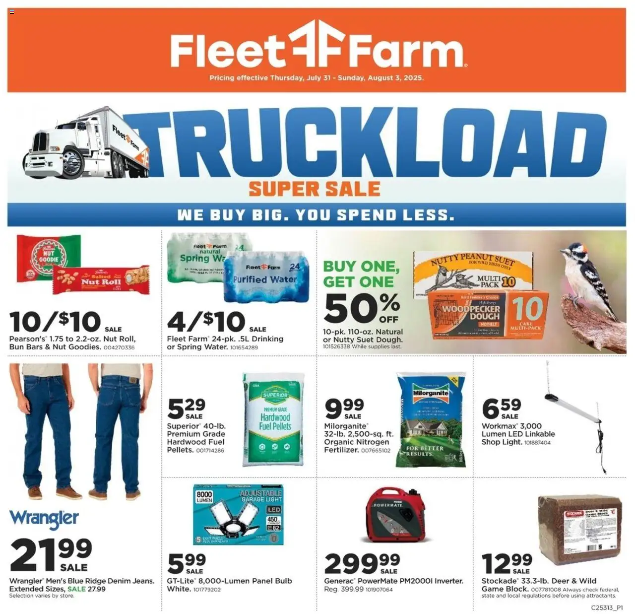 Mills Fleet Farm Weekly Ad - valid from 31.07.2025 | Page: 1 | Products: Ridge, Water, Game