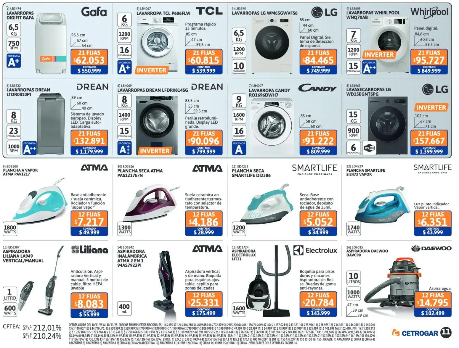 Cetrogar catálogo │ válido desde el 10.11.2025 | Página: 11 | Productos: Aspiradora, Cepillo, Agua, Lavarropas