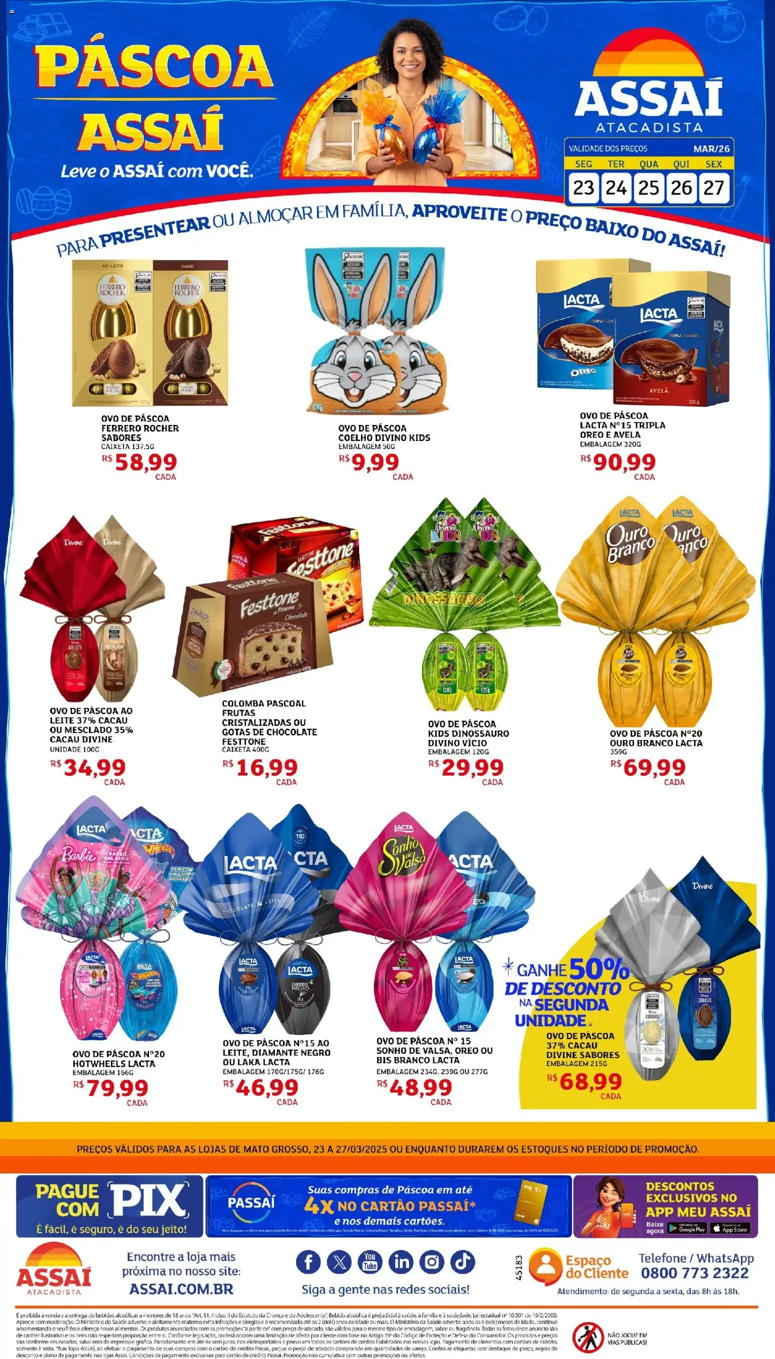 Assaí Atacadista Folheto - válido de 23.03.2026 | Página: 1 | Produtos: Leite, Pneus, Ferrero Rocher, Baixo