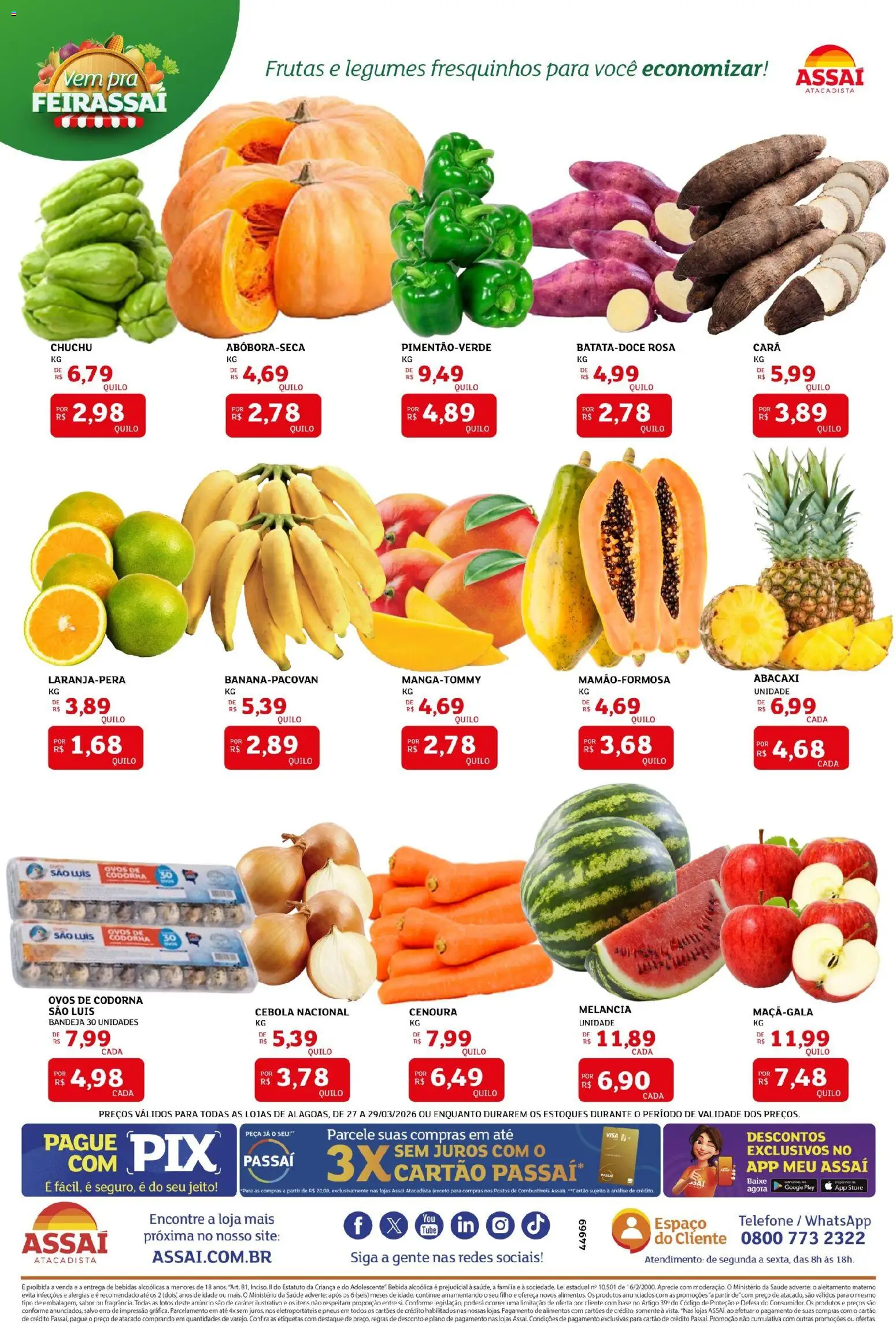 Assaí Atacadista Folheto - válido de 27.03.2026 | Página: 3 | Produtos: Cará, Chuchu, Ovos, Bebida