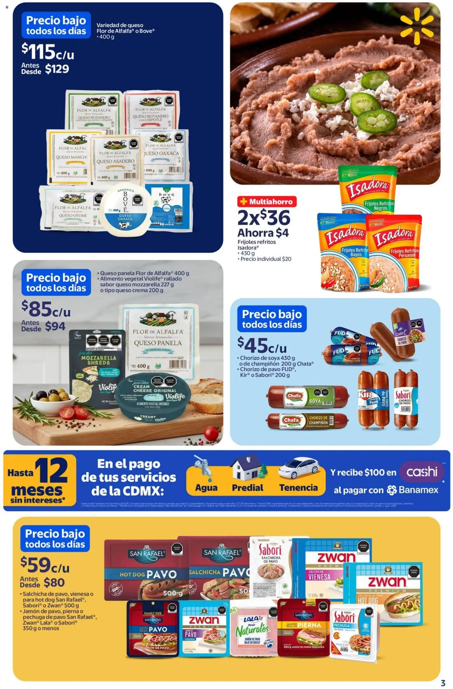 Nuevas ofertas de Walmart válidas en toda la República Mexicana desde el 01.01.2026. ¡Encuentra las mejores ofertas en Walmart folleto! | Página: 3 | Productos: Agua, Queso, Res, Chorizo