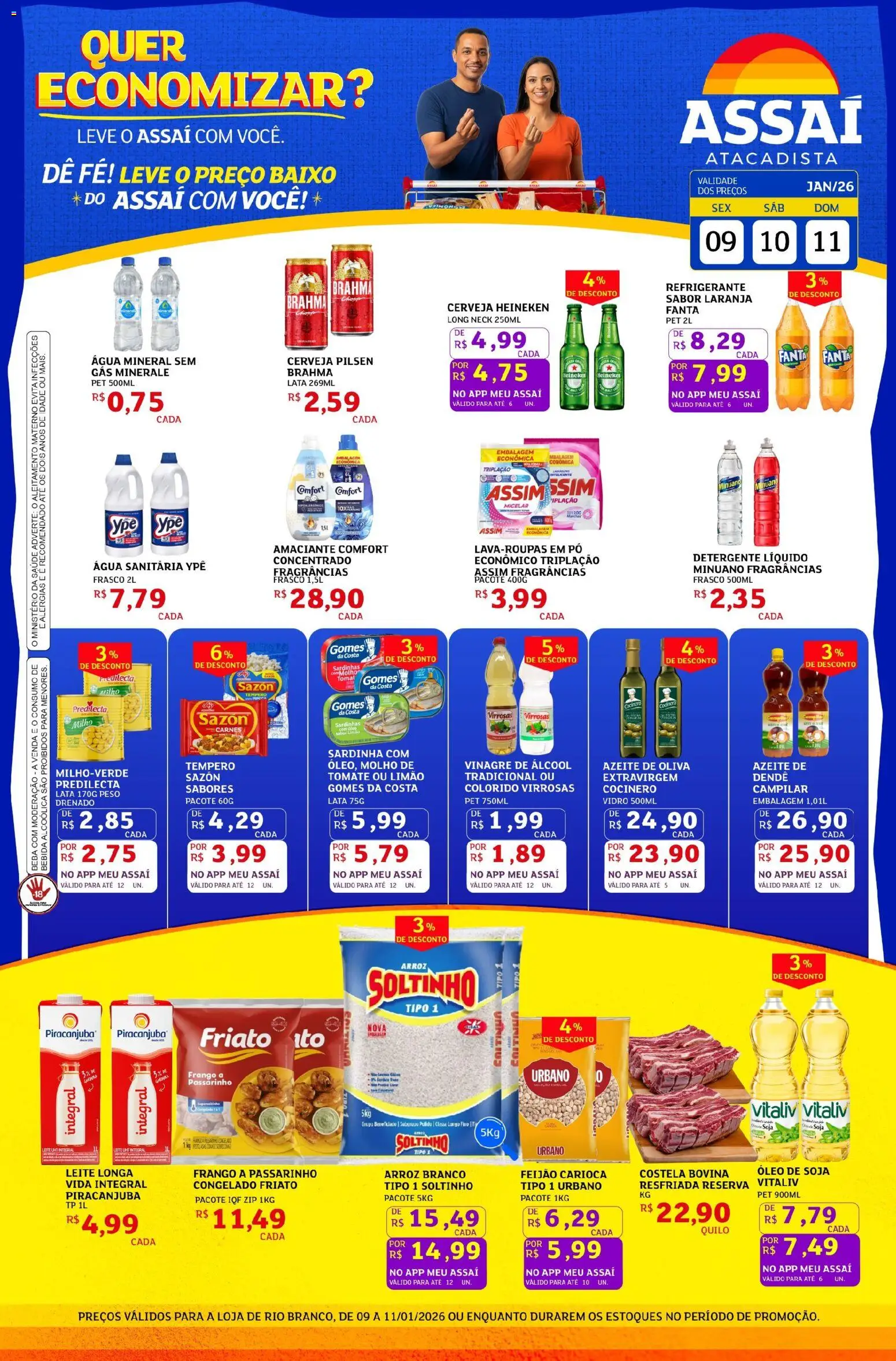 Assaí Atacadista Folheto - válido de 09.01.2026 | Página: 1 | Produtos: Feijão, Gomes da costa, Cerveja Heineken, Frango