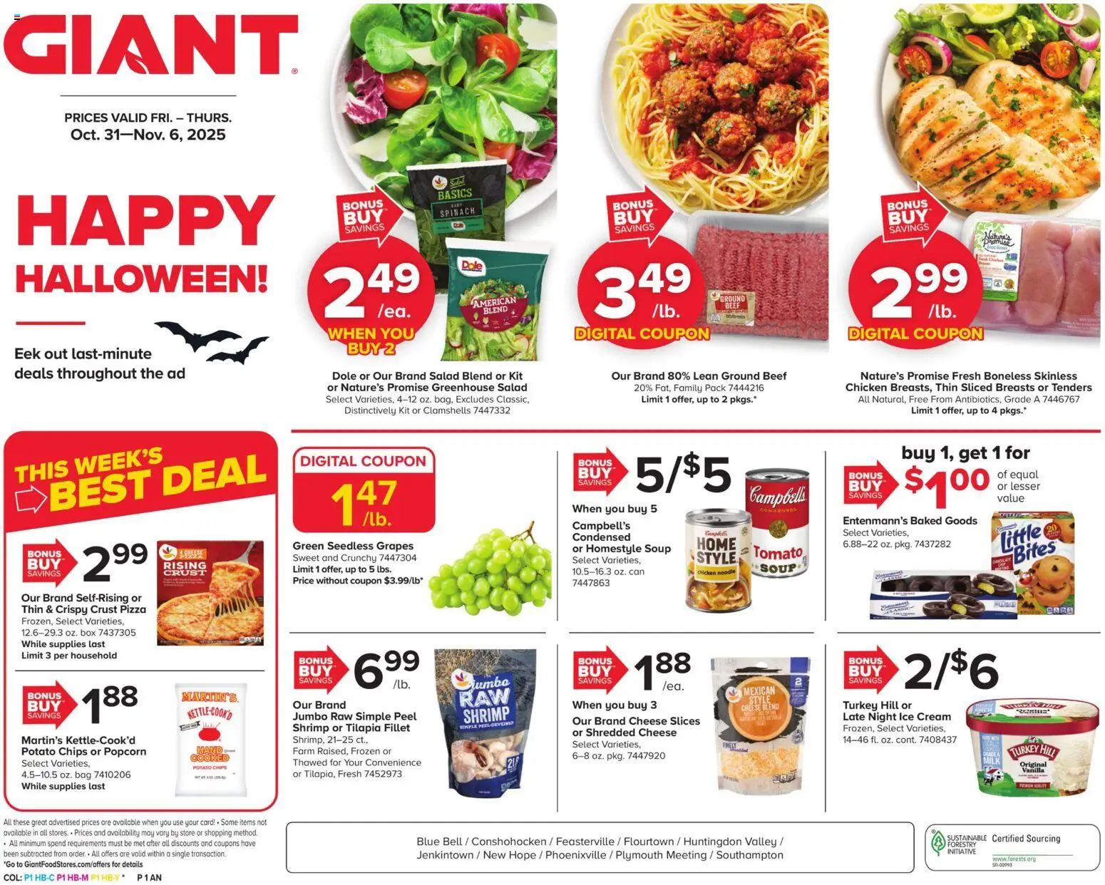 Giant Weekly Ad - valid from 31.10.2025 | Page: 1 | Products: Spinach, Cheese, Pizza, Cream
