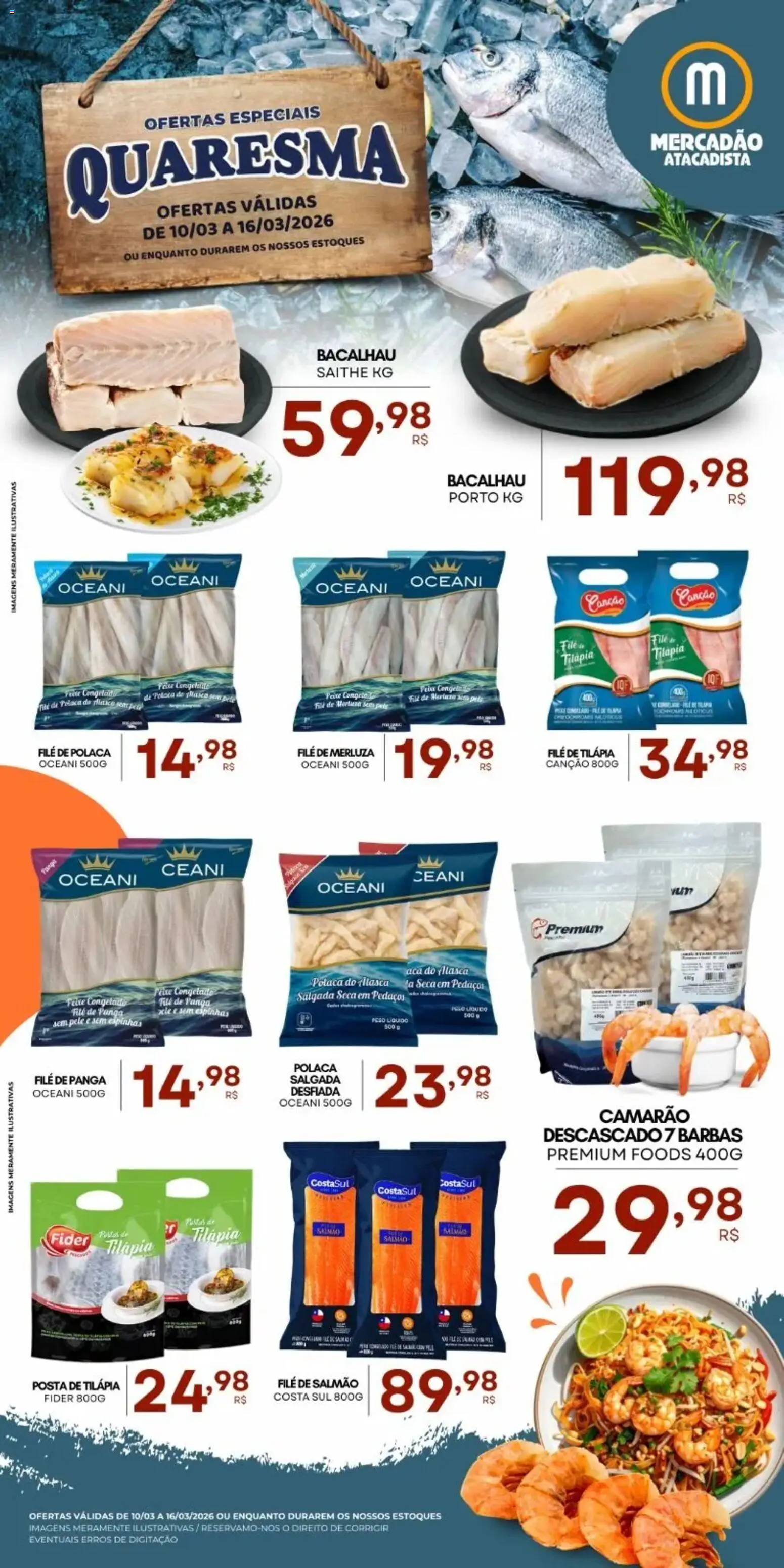 Mercadão Atacadista Folheto - válido de 10.03.2026 | Página: 1 | Produtos: Salmão, Bacalhau, Tilápia, Peixe