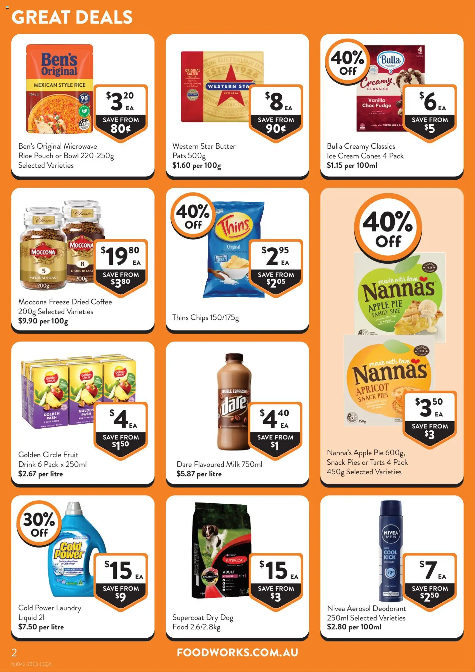 Foodworks catalogue - valid from 25.03.2026 | Page: 2 | Products: Milk, Deodorant, Chips, Moccona