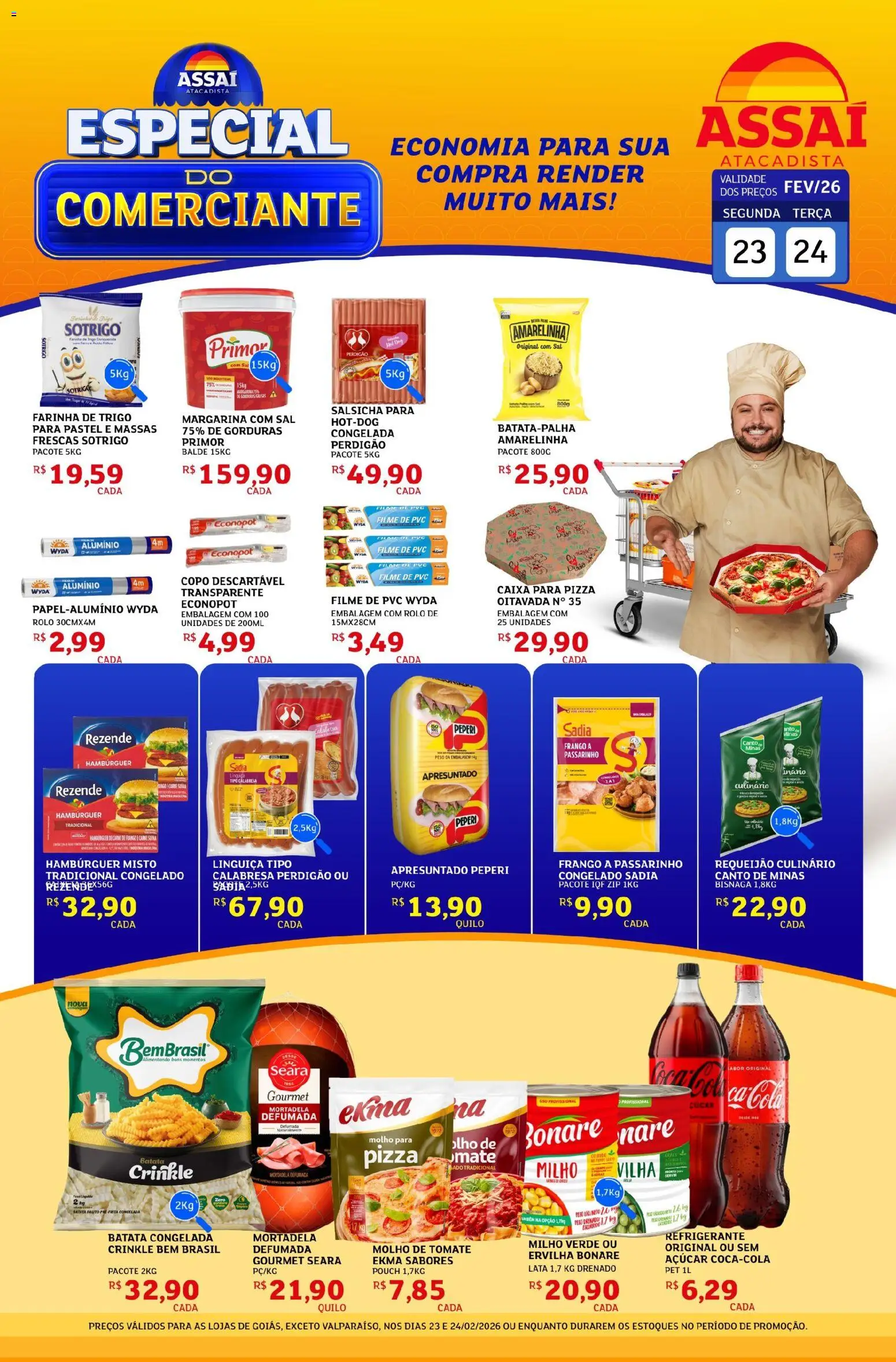 Assaí Atacadista Folheto - válido de 23.02.2026 | Página: 1 | Produtos: Farinha de trigo, Linguiça, Açúcar, Margarina
