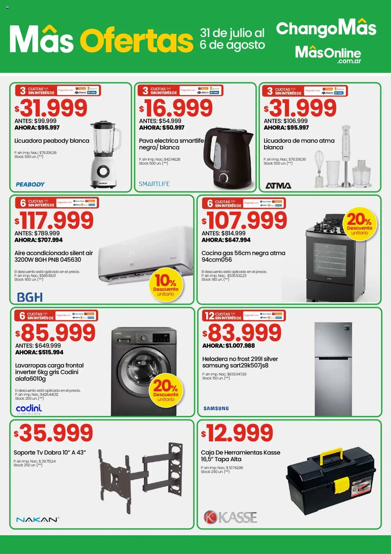 Changomas ofertas │ válido desde el 31.07.2025 | Página: 9 | Productos: Cocina, Lavarropas, Licuadora, Pava eléctrica