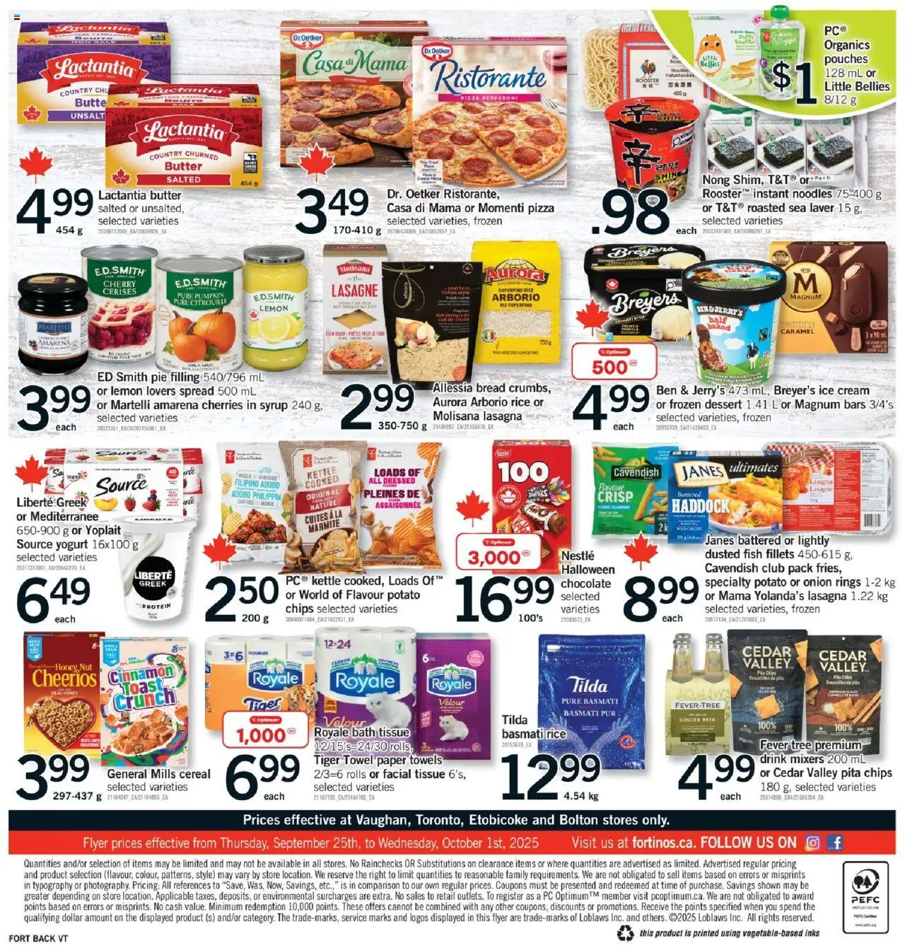 Fortinos flyer valid from 25.09.2025 | Page: 2 | Products: Rice, Fish, Ice cream, Pizza