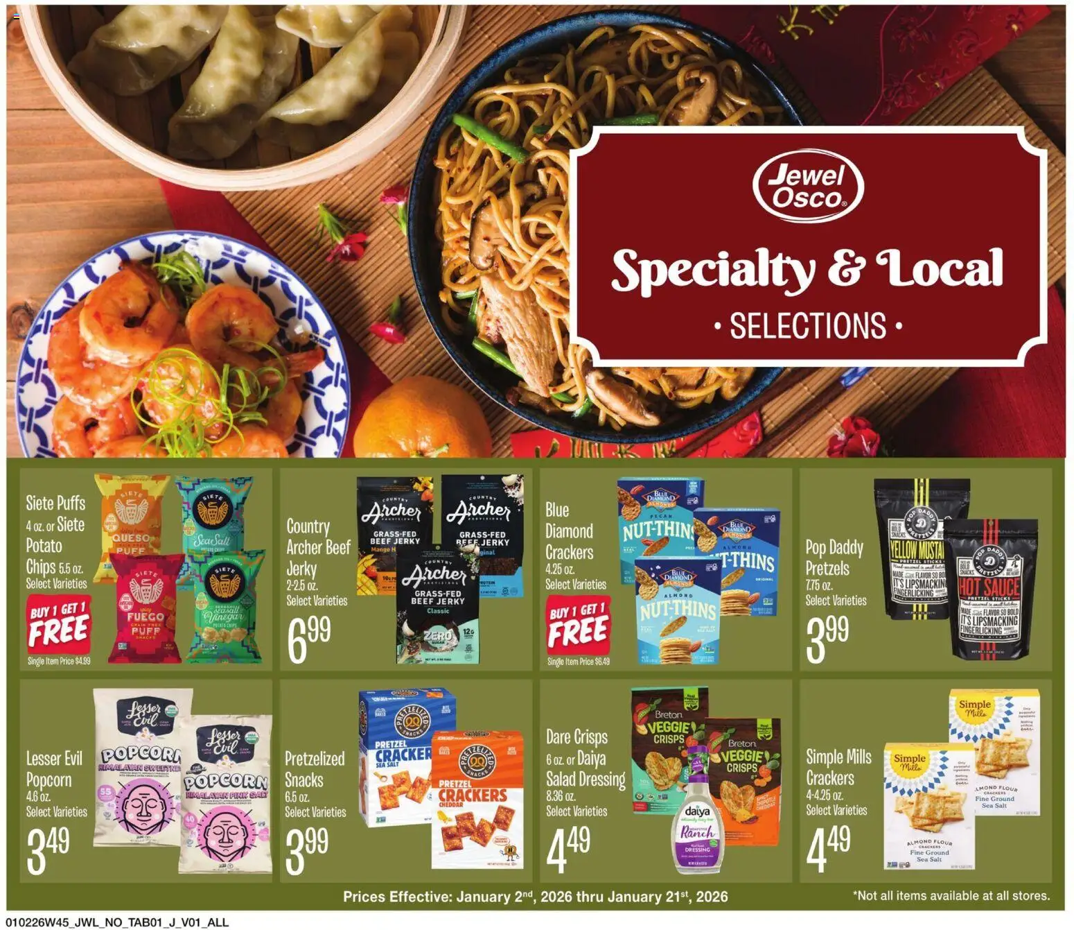 Jewel Osco Specialty & Local - valid from 02.01.2026 | Page: 1 | Products: Beef, Chips, Sauce, Salt