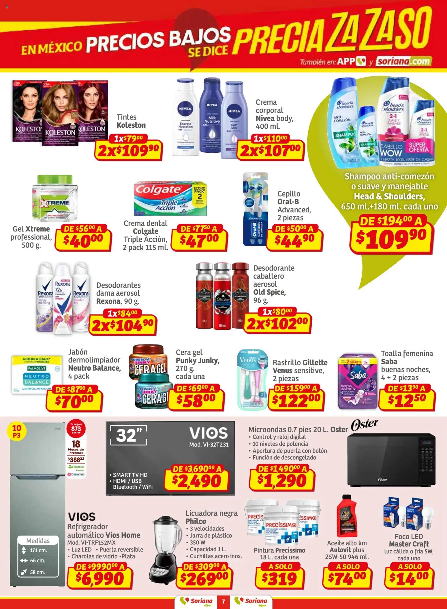 Nuevas ofertas de Soriana válidas en toda la República Mexicana desde el 30.01.2026. ¡Encuentra las mejores ofertas en Soriana - Preciazazaso Híper: Frontera Chia, Q. Roo! | Página: 7 | Productos: Crema, Cepillo, Aceite, Microondas