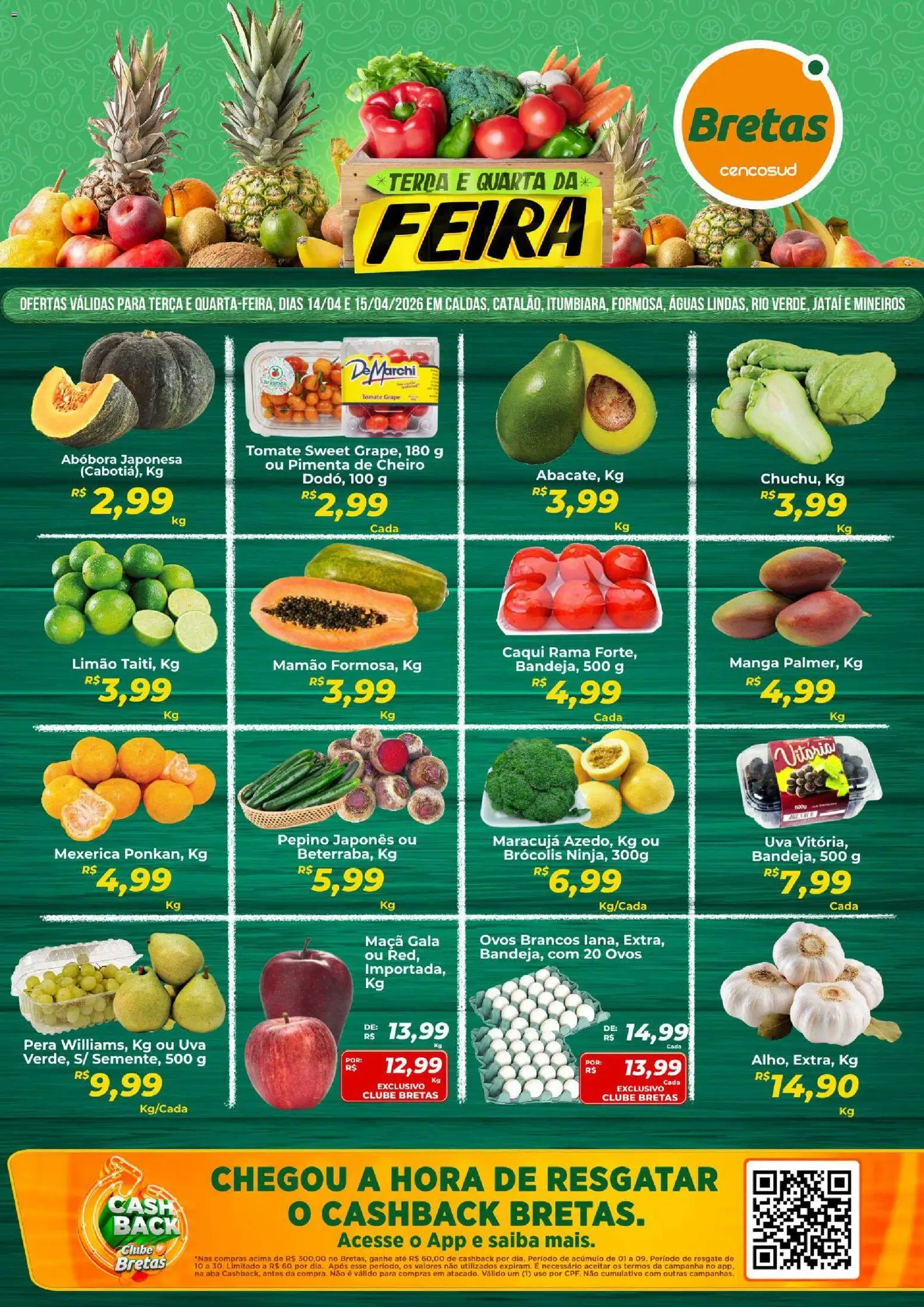 Bretas Folheto - válido de 14.04.2026 | Página: 1 | Produtos: Pera, Abóbora, Ovos, Mamão