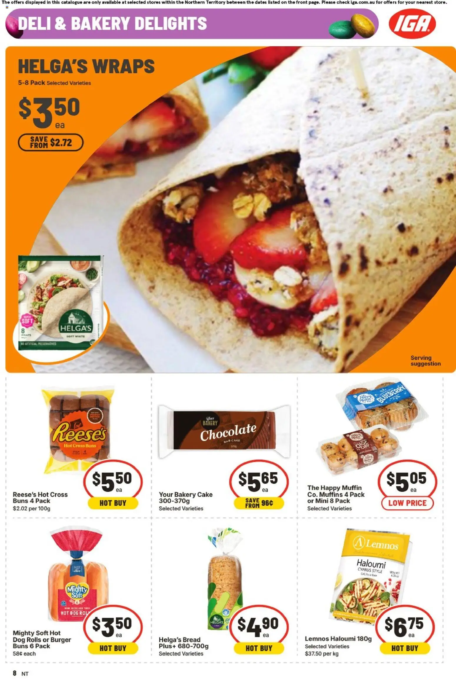 IGA catalogue - valid from 01.04.2026 | Page: 8 | Products: Bread, Chocolate, Muffins, Bakery