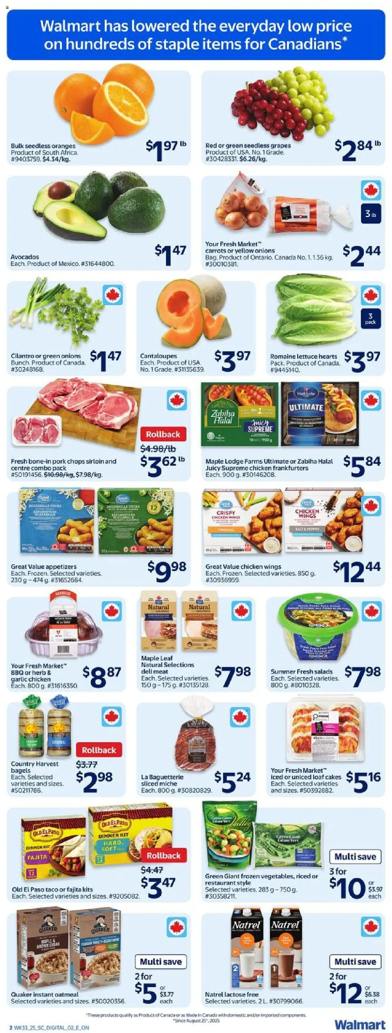 Walmart flyer valid from 11.09.2025 | Page: 10 | Products: Chicken wings, Chicken, Pork, Oranges