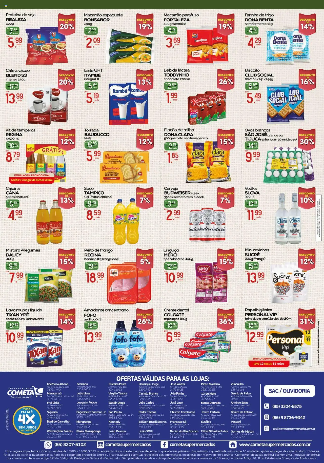 Cometa Supermercados Folheto - válido de 17.08.2025 | Página: 2 | Produtos: Espaguete, Maiô, Vodka, Peito de frango