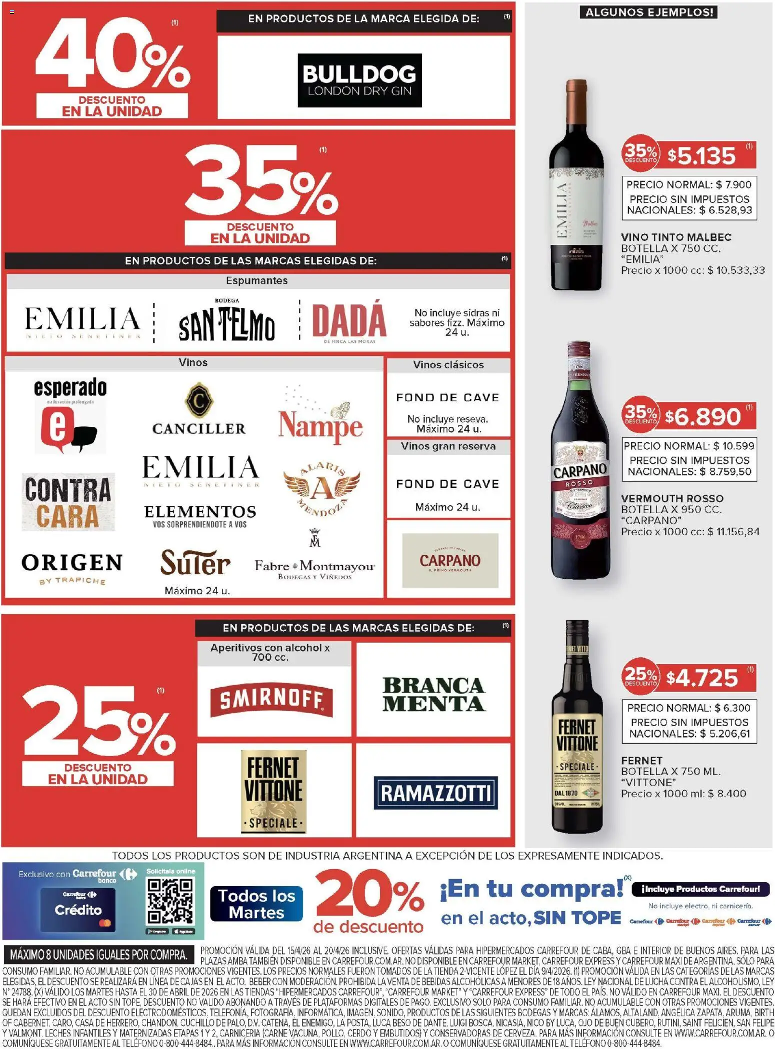 Carrefour ofertas │ válido desde el 15.04.2026 | Página: 9 | Productos: Botella, Cuchillo, Fernet, Vino