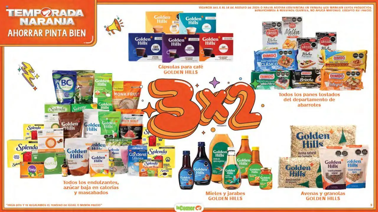 Nuevas ofertas de La Comer válidas en toda la República Mexicana desde el 06.08.2025. ¡Encuentra las mejores ofertas en La Comer - Folleto! | Página: 9 | Productos: Azúcar, Leche, Pan, Café