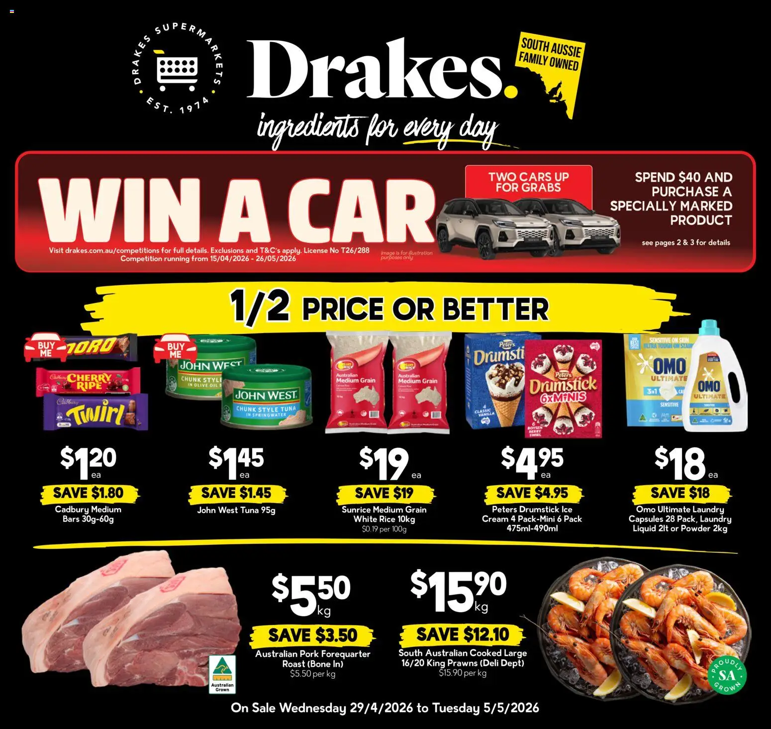 Drakes catalogue - valid from 29.04.2026 | Page: 1 | Products: Oil, Olive oil, Prawns, Tuna