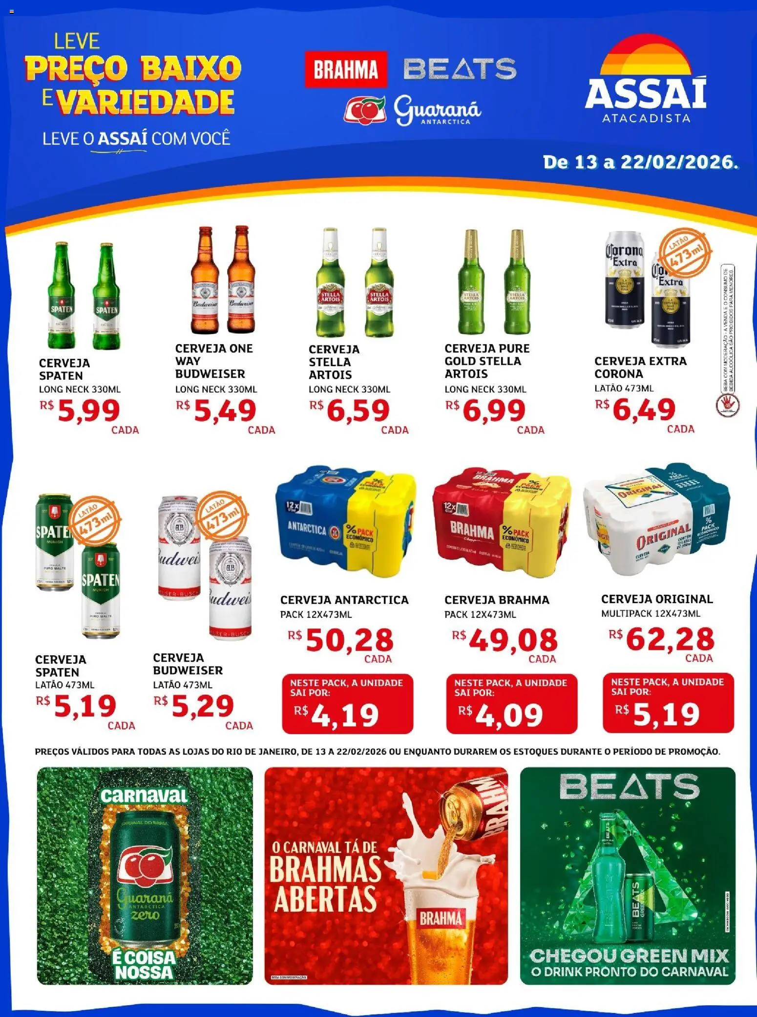 Assaí Atacadista Folheto - válido de 13.02.2026 | Página: 1 | Produtos: Guaraná, Cerveja, Baixo, Bebida