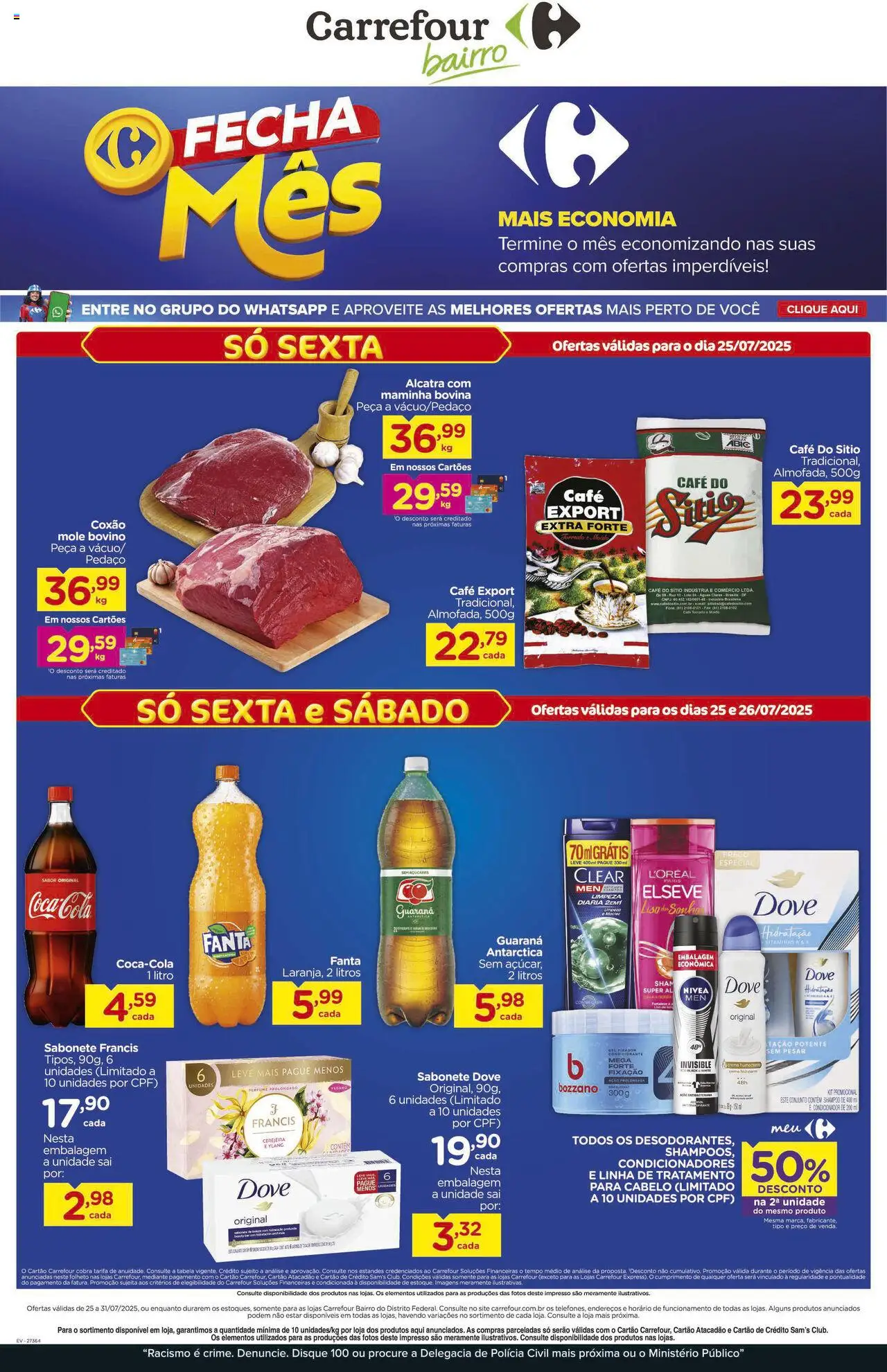 Carrefour Bairro Folheto - válido de 25.07.2025 | Página: 1 | Produtos: Shampoo, Fanta, Dove, Fixador