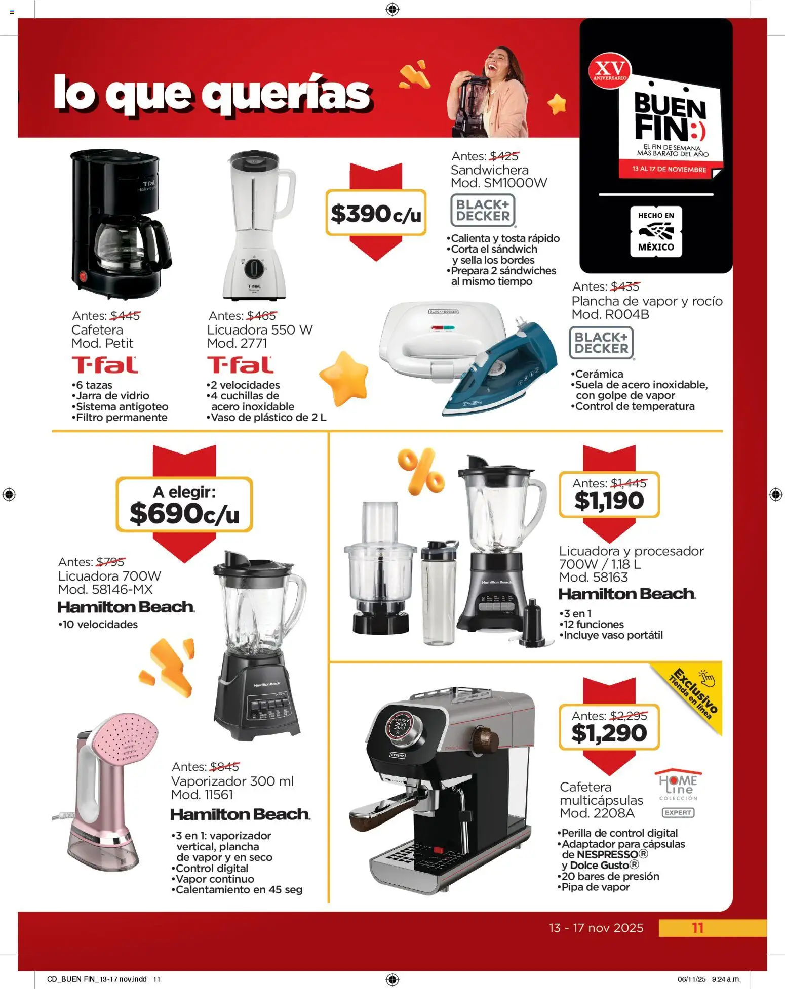 Nuevas ofertas de Chedraui válidas en toda la República Mexicana desde el 13.11.2025. ¡Encuentra las mejores ofertas en Chedraui Buen Fin! | Página: 11 | Productos: Sandwichera, Licuadora, Cafetera, Jarra