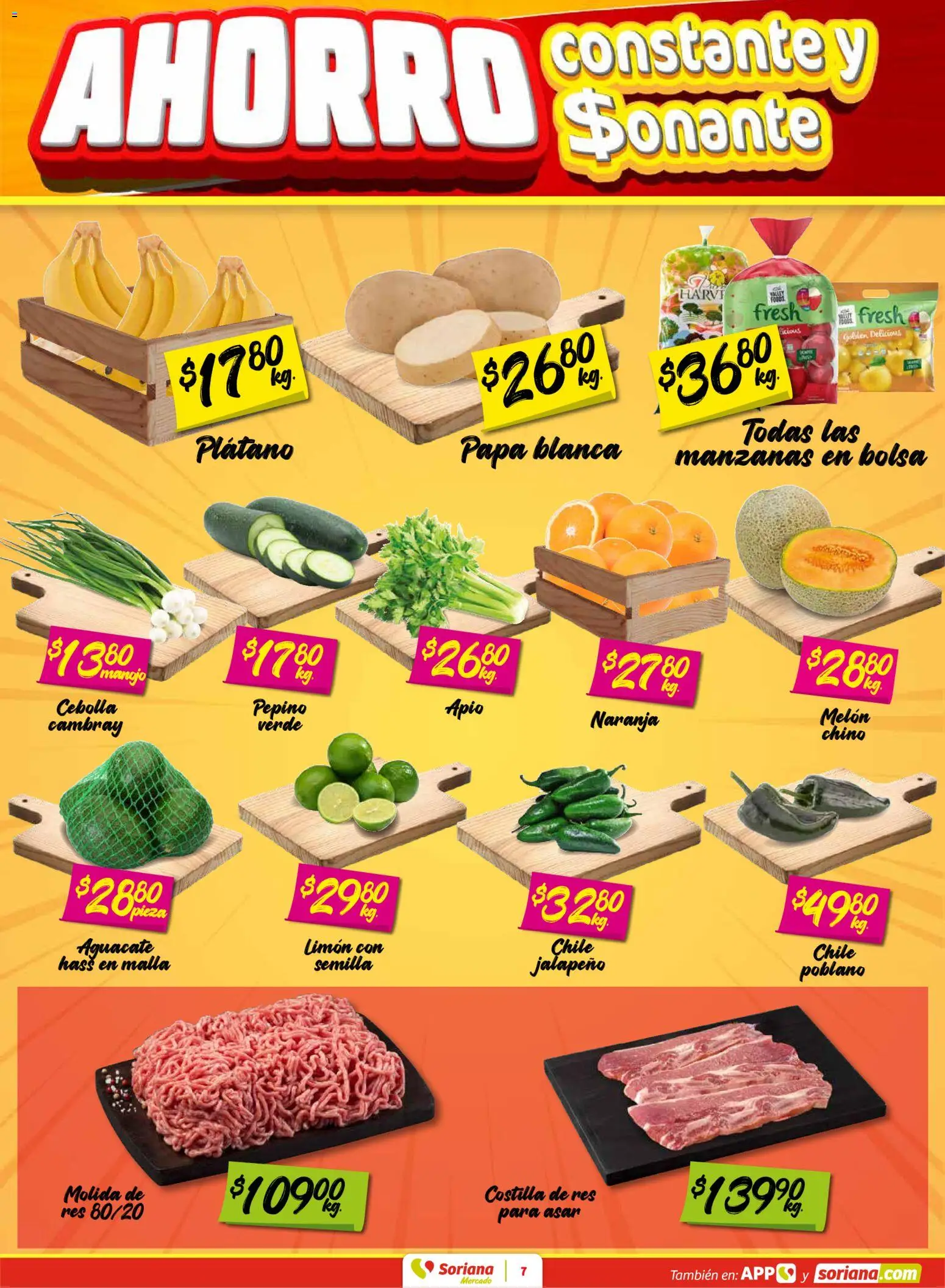 Nuevas ofertas de Soriana válidas en toda la República Mexicana desde el 16.01.2026. ¡Encuentra las mejores ofertas en Soriana - Fin de Semana Mercado: Ver, Tab, Chis, Camp, Yuc y Q. Roo! | Página: 7 | Productos: Limón, Aguacate, Manzanas, Res