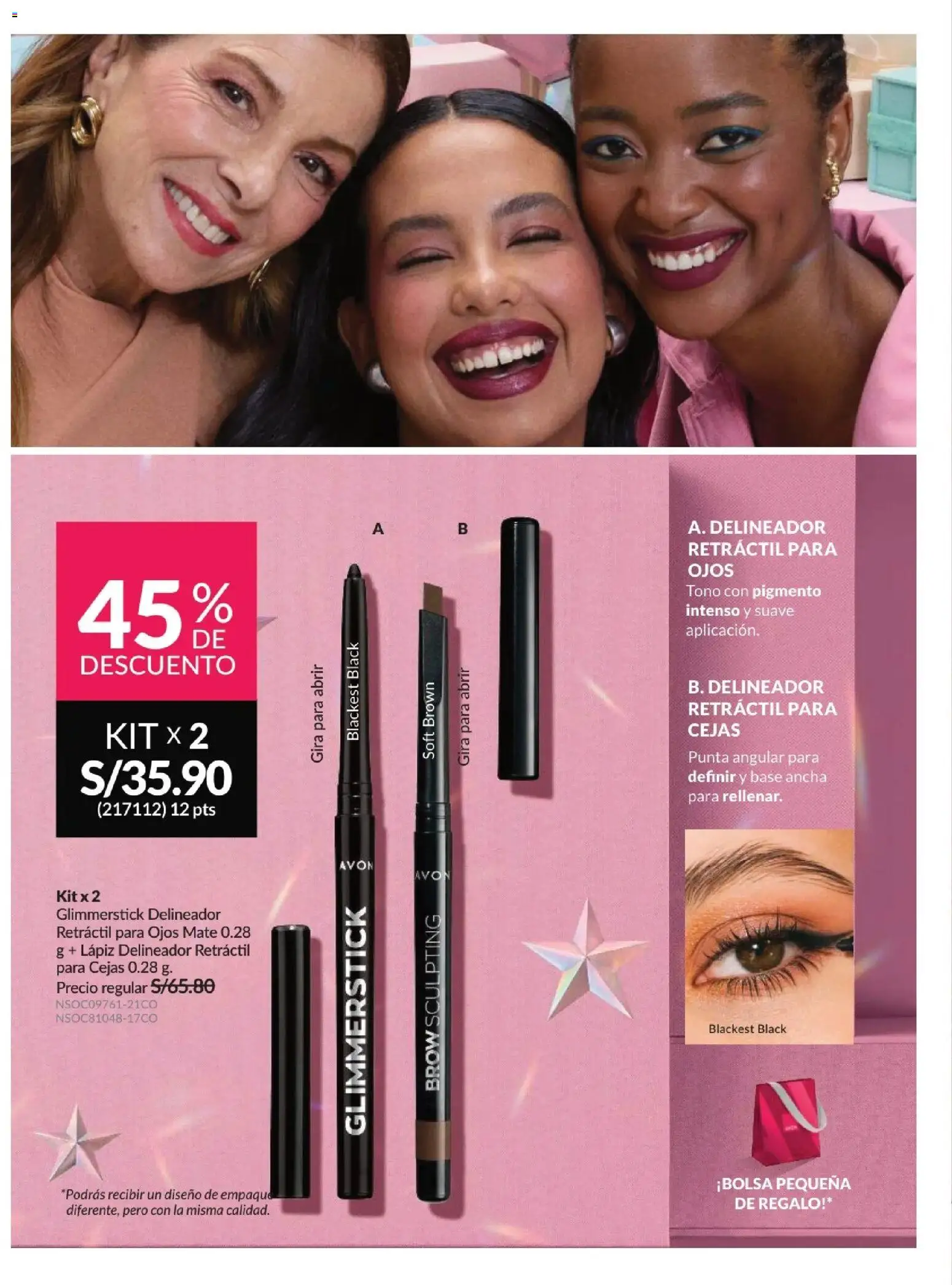 Catálogo Avon válido desde 15.11.2025 | Página: 28 | Productos: Delineador, Empaque, Bolsa