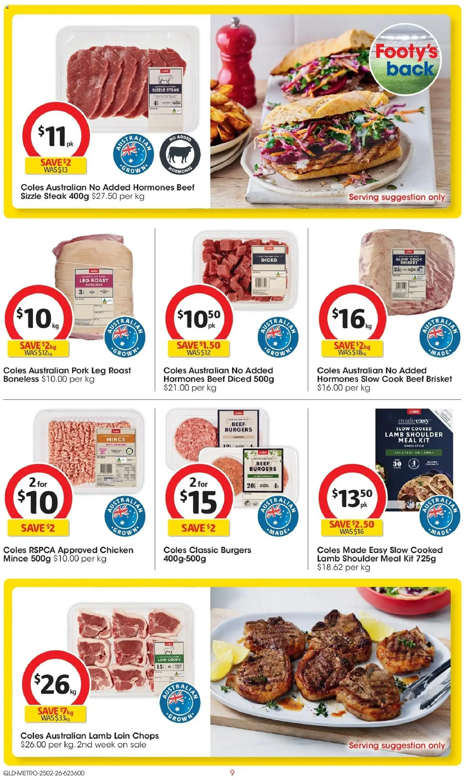 Coles catalogue - valid from 25.02.2026 | Page: 9 | Products: Chicken, Pork, Beef, Steak