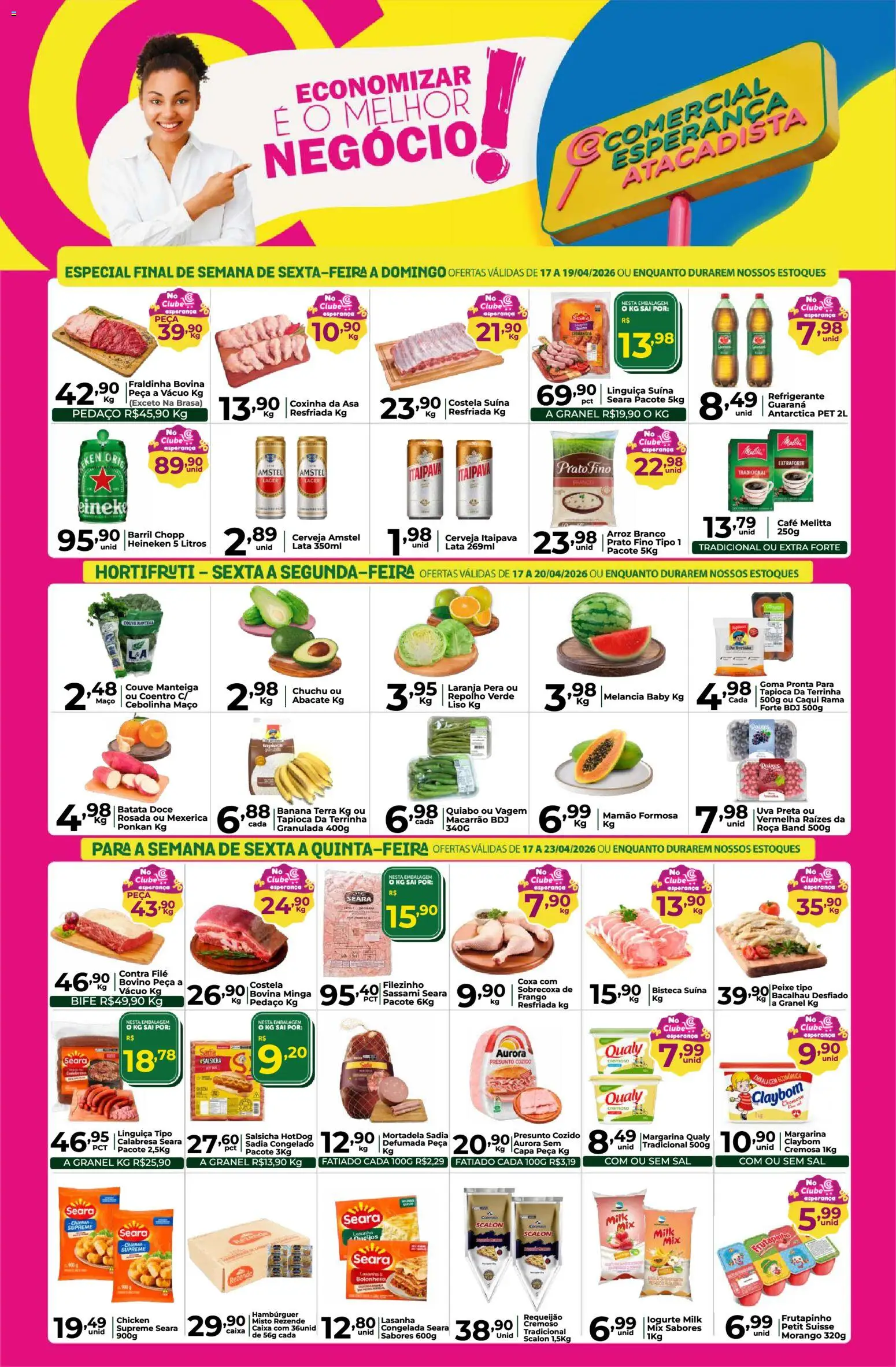 Comercial Esperança Folheto - válido de 17.04.2026 | Página: 1 | Produtos: Quiabo, Tapioca, Linguiça, Margarina