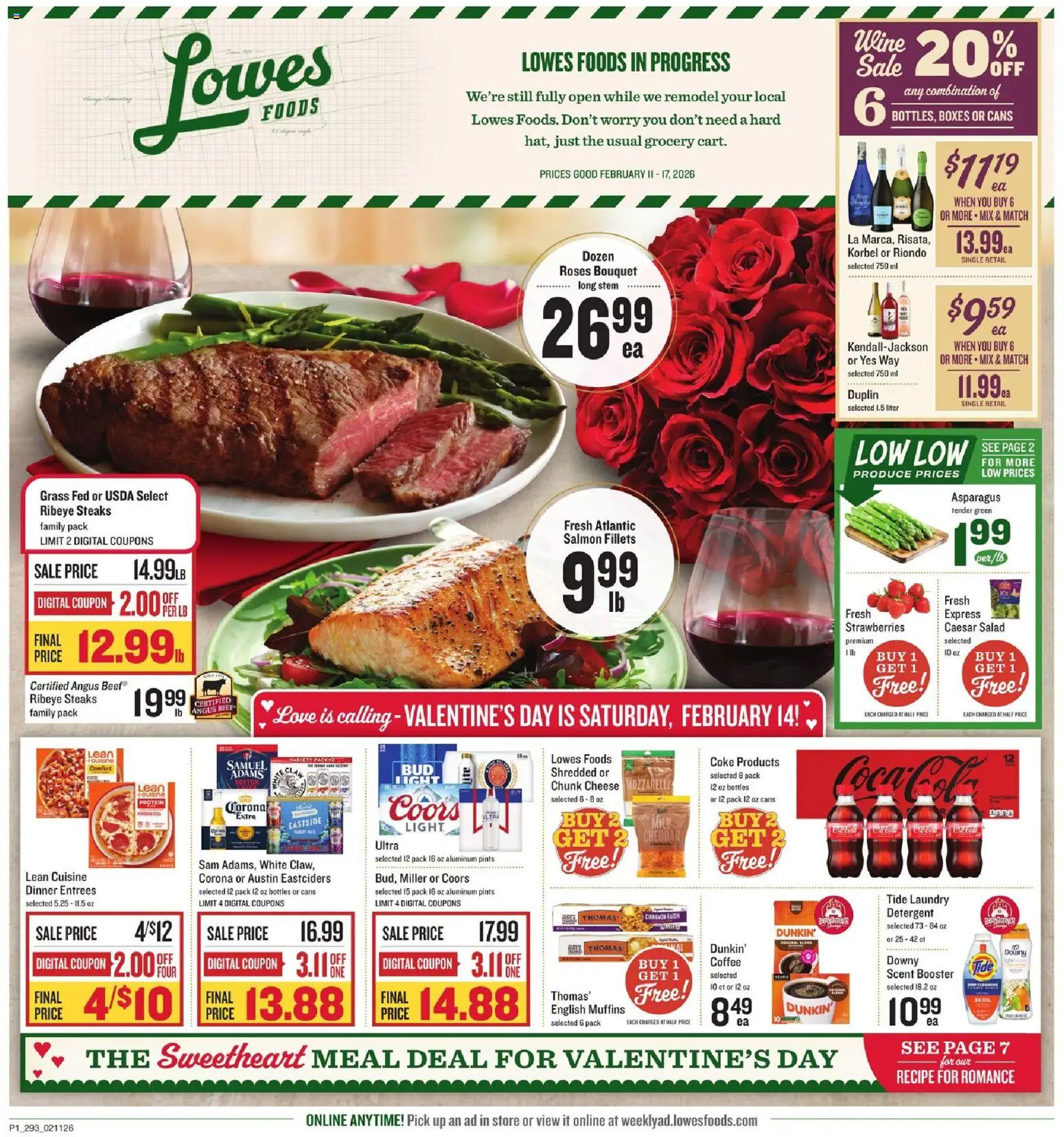 Lowes Foods Weekly Ad - SC - valid from 11.02.2026 | Page: 1 | Products: Asparagus, Cheese, Coffee, Wine