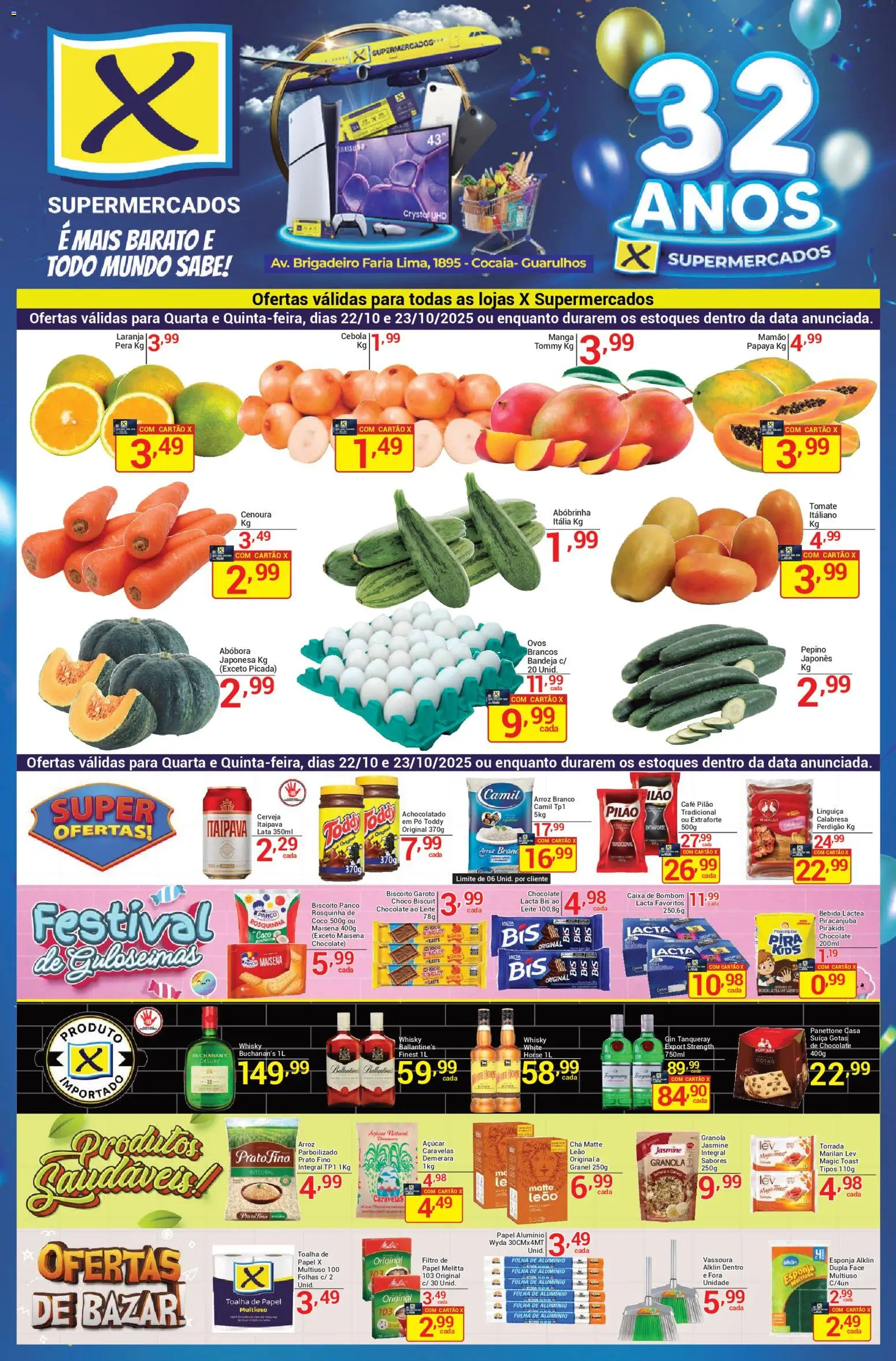 X Supermercados Folheto - válido de 22.10.2025 | Página: 1 | Produtos: Coco, Abobrinha, Biscoito, Chá