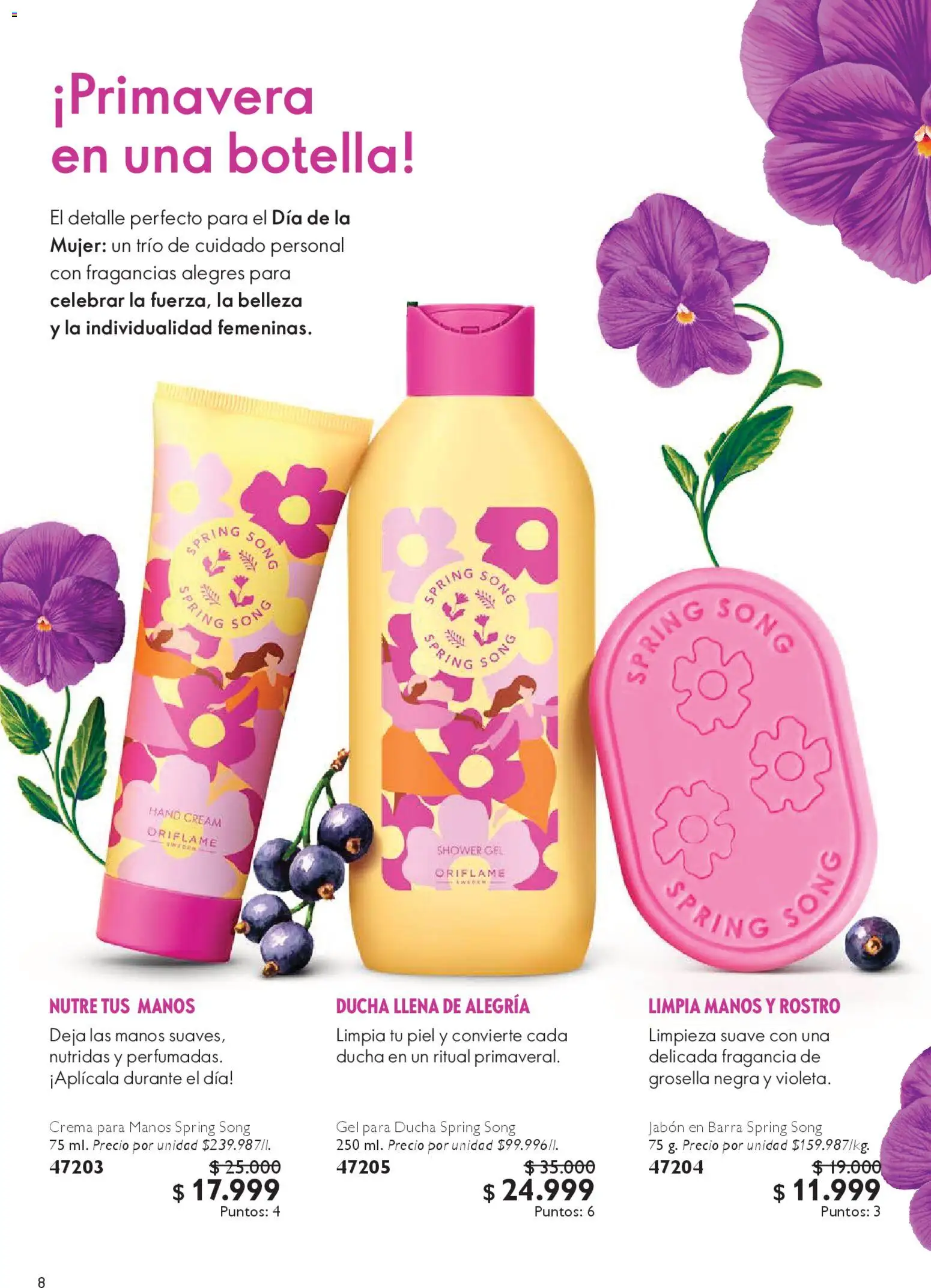 Oriflame revista - valida desde el 07.03.2026 | Página: 8 | Productos: Crema, Botella, Ducha, Jabón