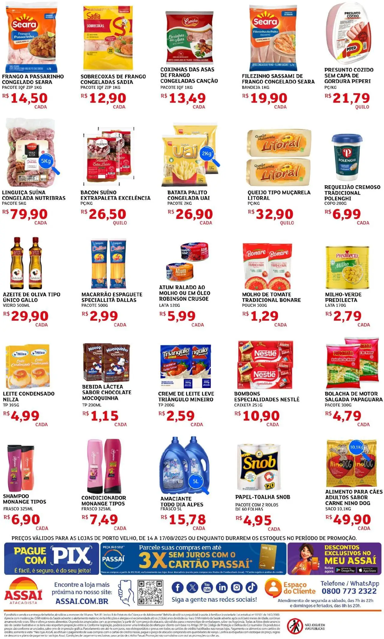 Assaí Atacadista Folheto - válido de 14.08.2025 | Página: 2 | Produtos: Espaguete, Linguiça, Muçarela, Telefone