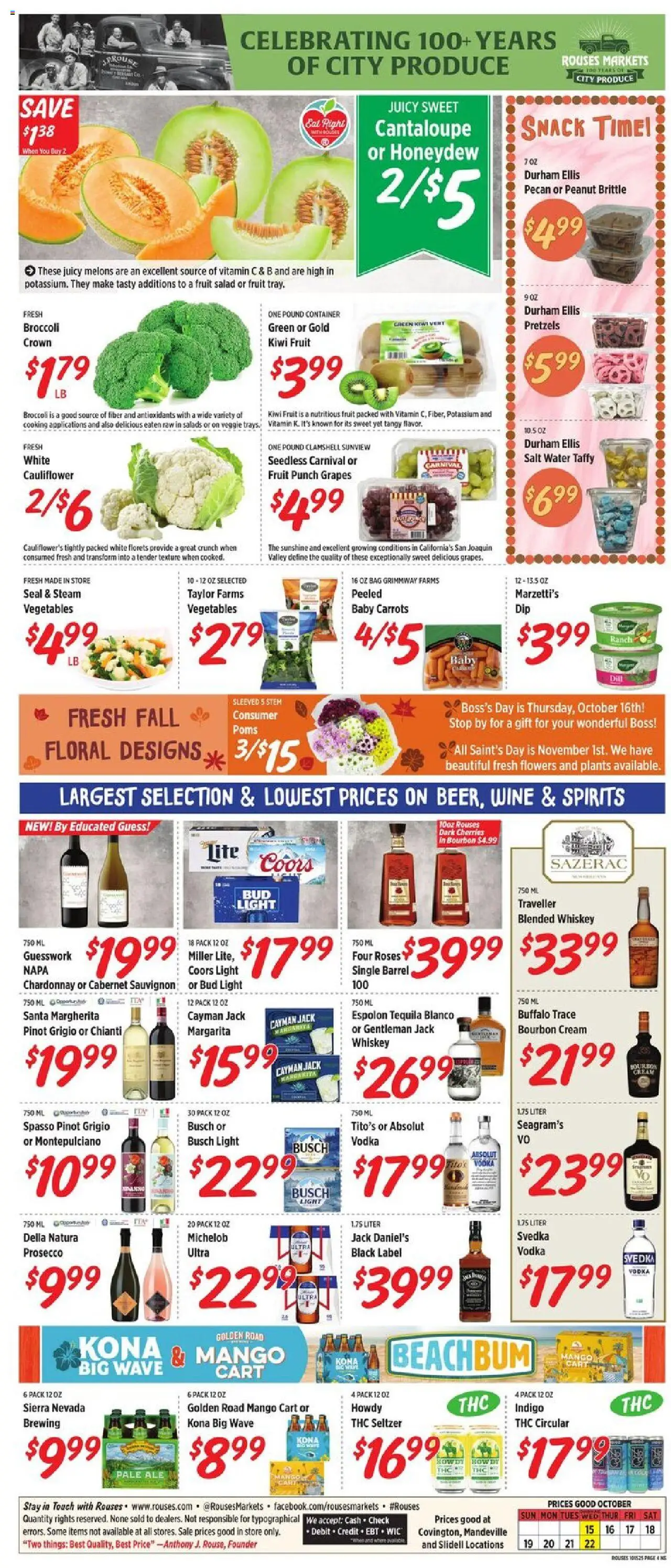Rouses Weekly Ad - LA - valid from 15.10.2025 | Page: 8 | Products: Broccoli, Kiwi, Vodka, Bag