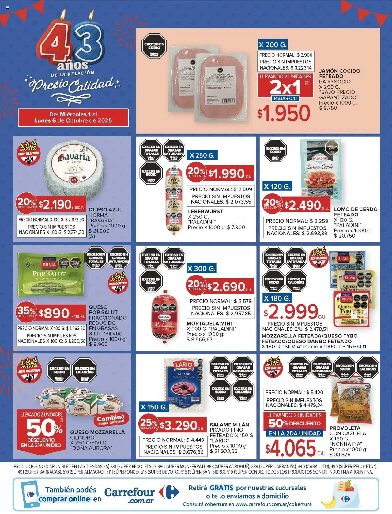 Carrefour ofertas │ válido desde el 01.10.2025 | Página: 18 | Productos: Mortadela, Queso, Salame, Cerdo