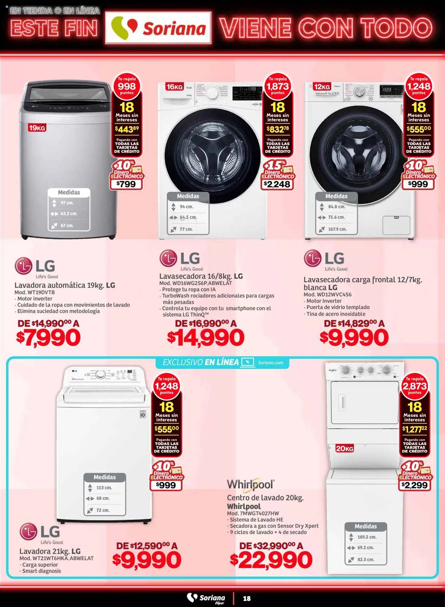 Nuevas ofertas de Soriana válidas en toda la República Mexicana desde el 05.11.2025. ¡Encuentra las mejores ofertas en Soriana - Este fin Soriana viene con todo Súper Nacional! | Página: 18 | Productos: Secadora, Lavadora, Ropa, Smartphone