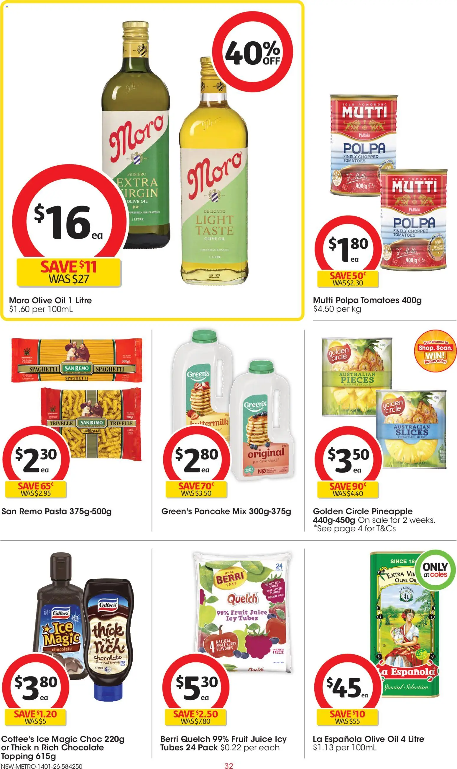 Coles catalogue - valid from 14.01.2026 | Page: 32 | Products: Light, Chocolate, Pasta, Olive oil