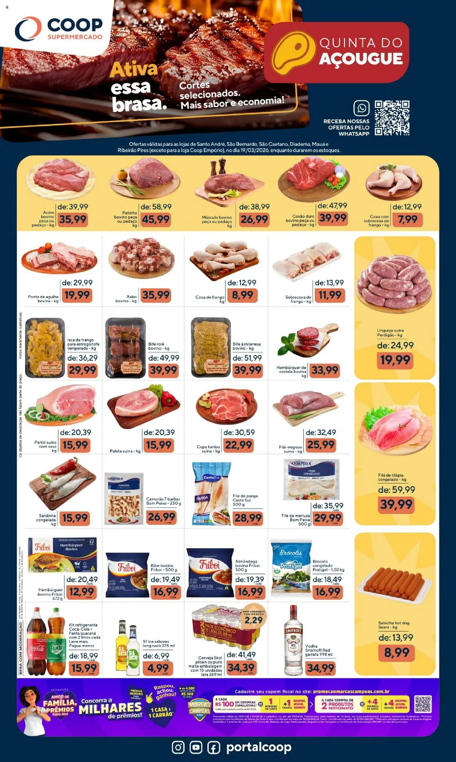 Coop ofertas Quinta do Açougue Folheto - válido de 19.03.2026 | Página: 1 | Produtos: Guaraná, Coxa de frango, Tilápia, Filé de tilápia