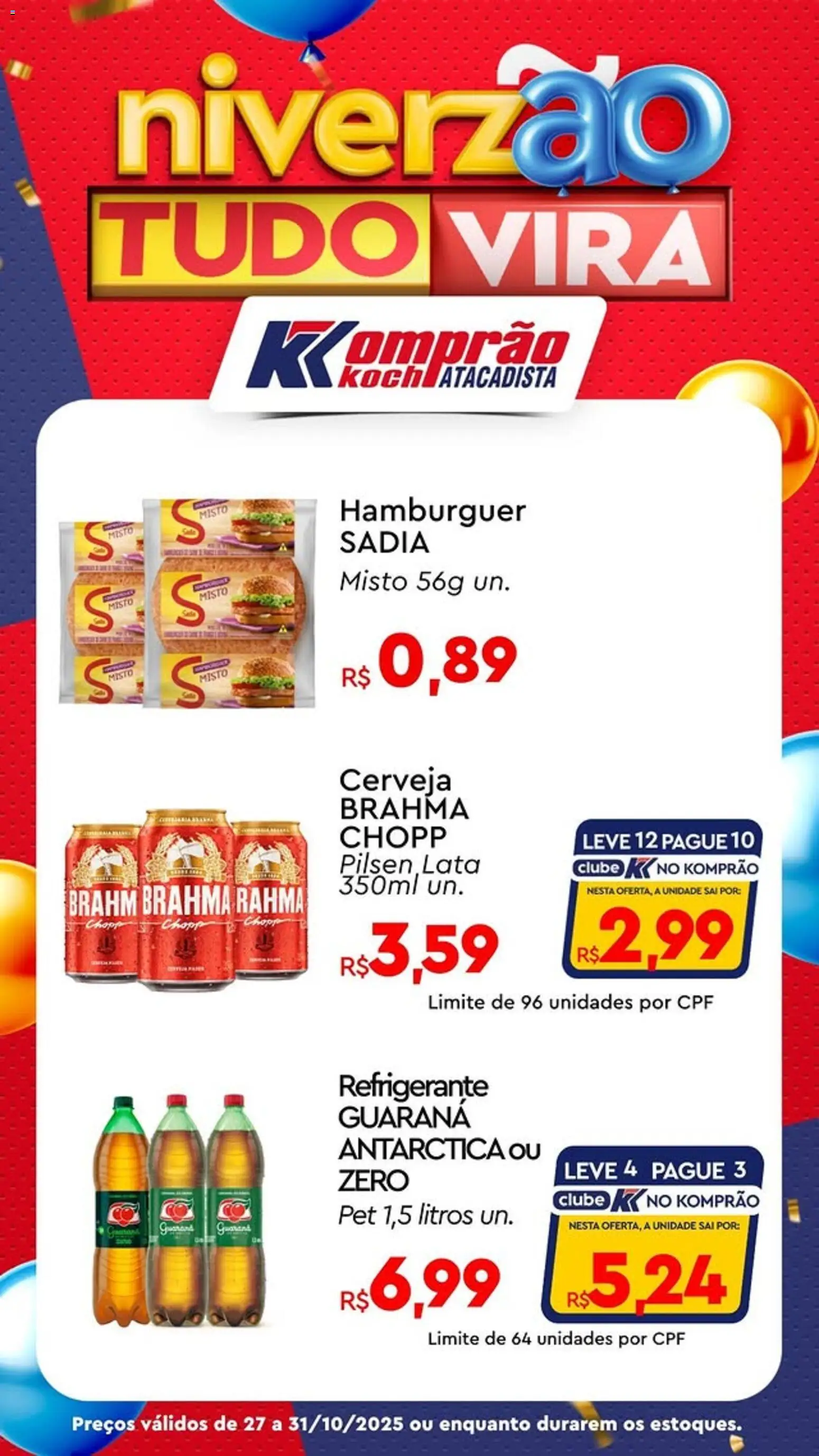 Komprao Atacadista Folheto - válido de 27.10.2025 | Página: 4 | Produtos: Guaraná, Cerveja, Hambúrguer, Refrigerante