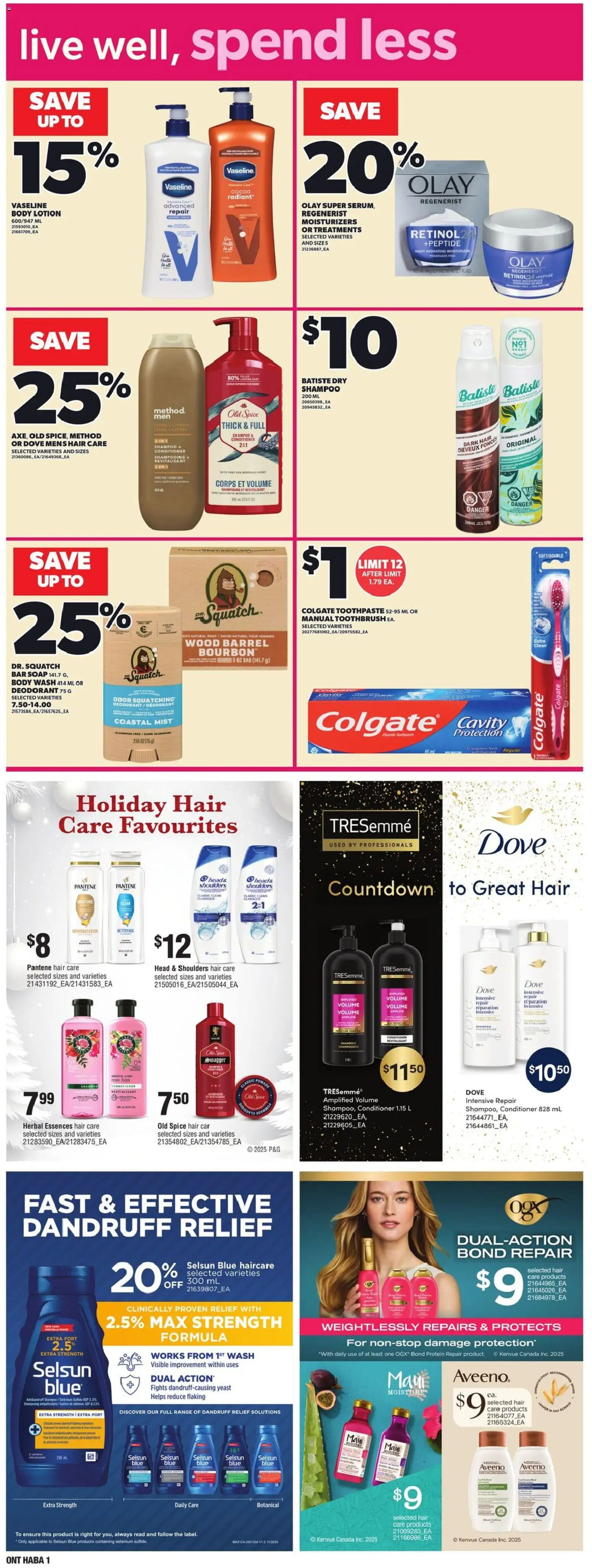 Loblaws flyer valid from 25.12.2025 | Page: 12 | Products: Shampoo, Conditioner, Hair conditioner, Toothpaste