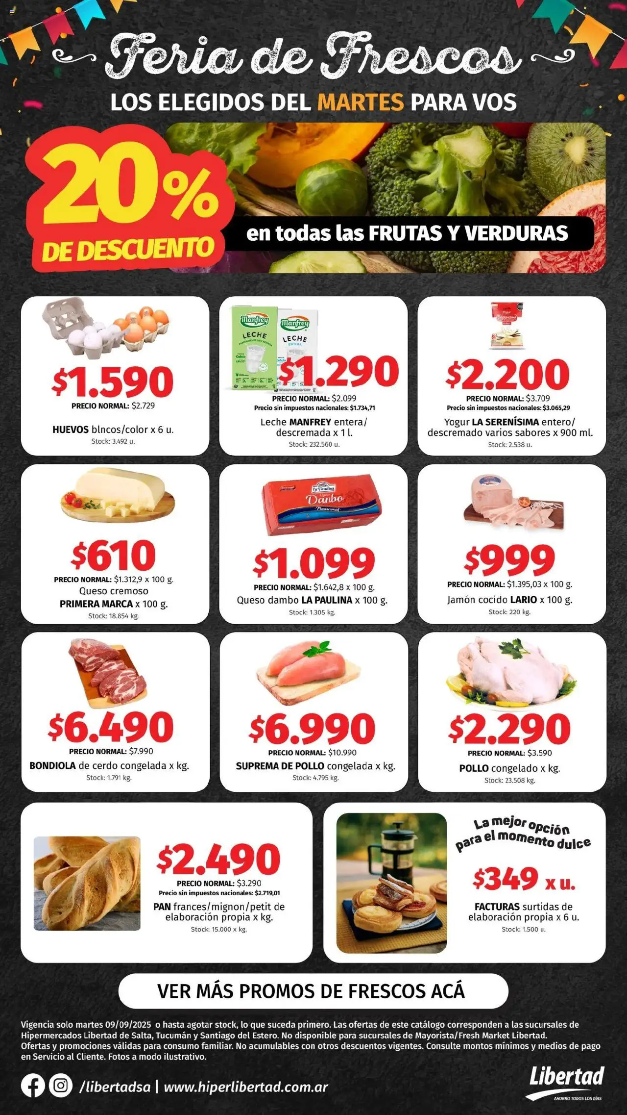 Hipermercado Libertad - Feria de Frescos - NOA │ válido desde el 09.09.2025 | Página: 1 | Productos: Pollo, Leche, Queso, Pan