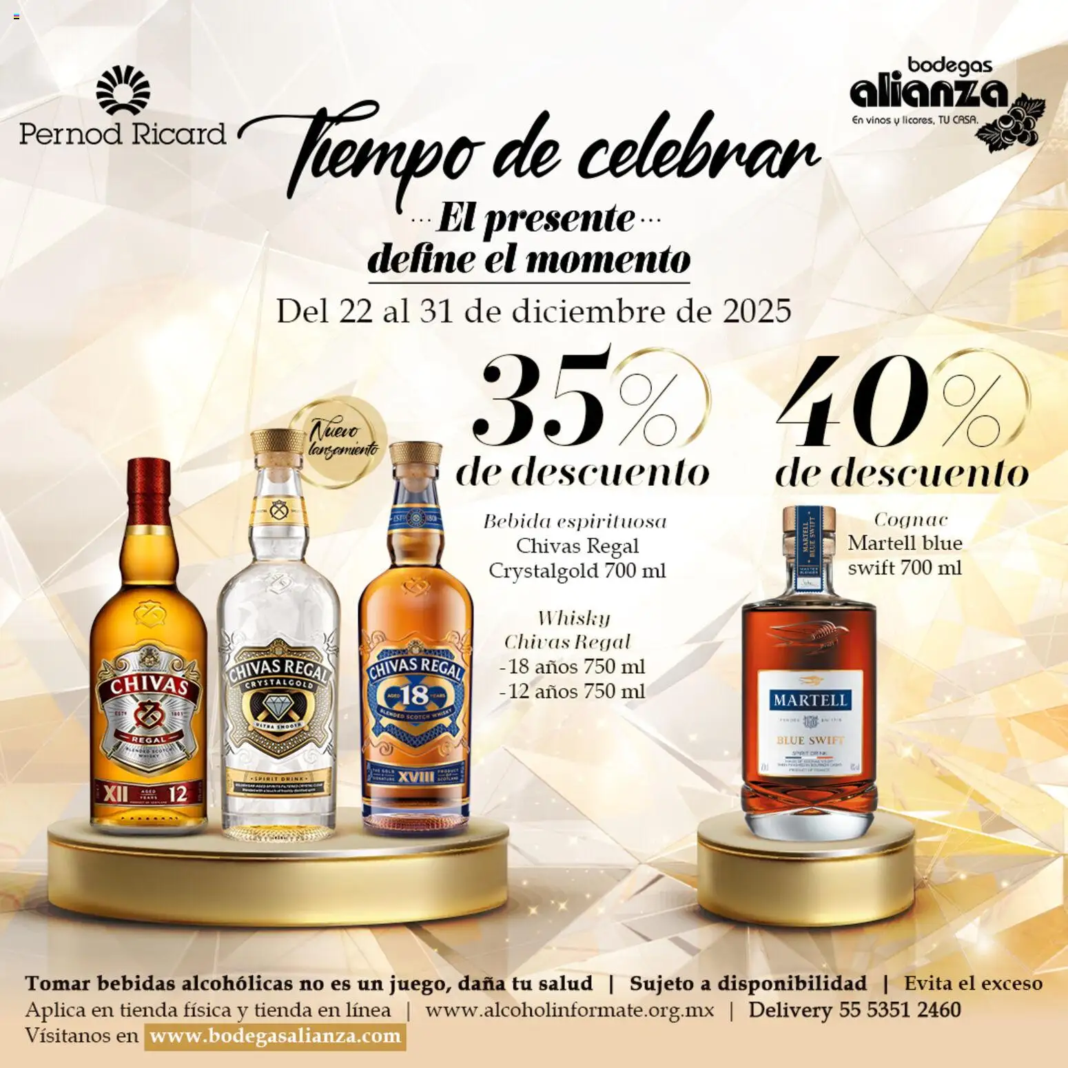 Nuevas ofertas de Bodegas Alianza válidas en toda la República Mexicana desde el 22.12.2025. ¡Encuentra las mejores ofertas en Bodegas Alianza catálogo Tiempo de celebrar! | Página: 1 | Productos: Whisky
