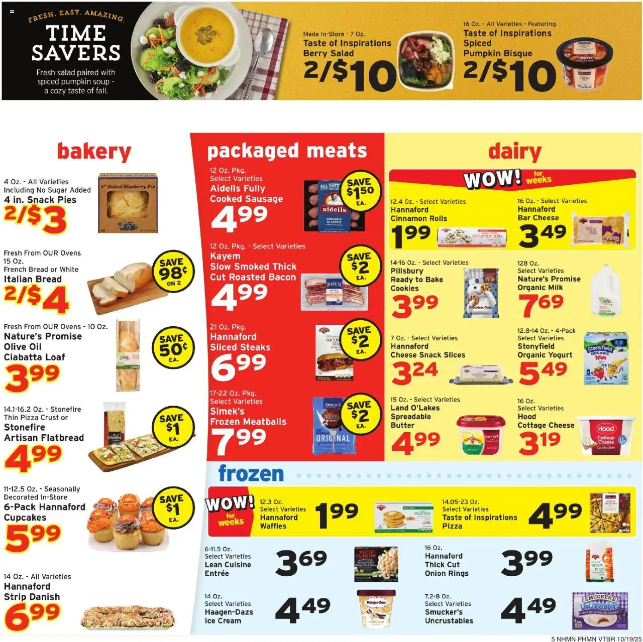 Hannaford Weekly Ad - valid from 19.10.2025 | Page: 5 | Products: Bread, Cottage cheese, Ice cream, Salad