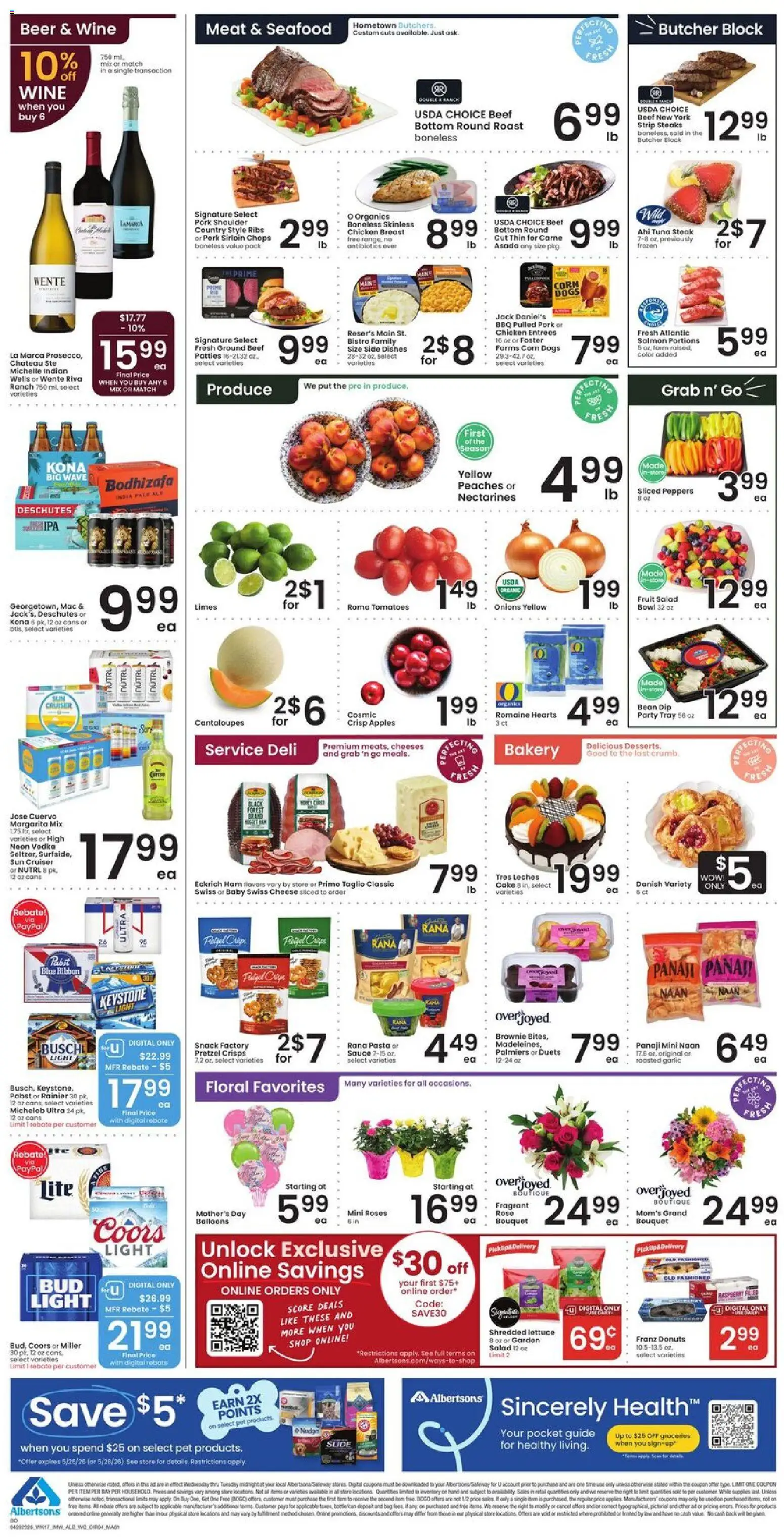 Albertsons Weekly Ad - valid from 29.04.2026 | Page: 4 | Products: Cantaloupes, Ham, Beer, Apples